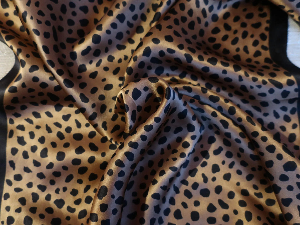 Silk Square Scarf 53×53 cm – Leopard Print with Black Border | Animal Print Bandana - Scarves4you