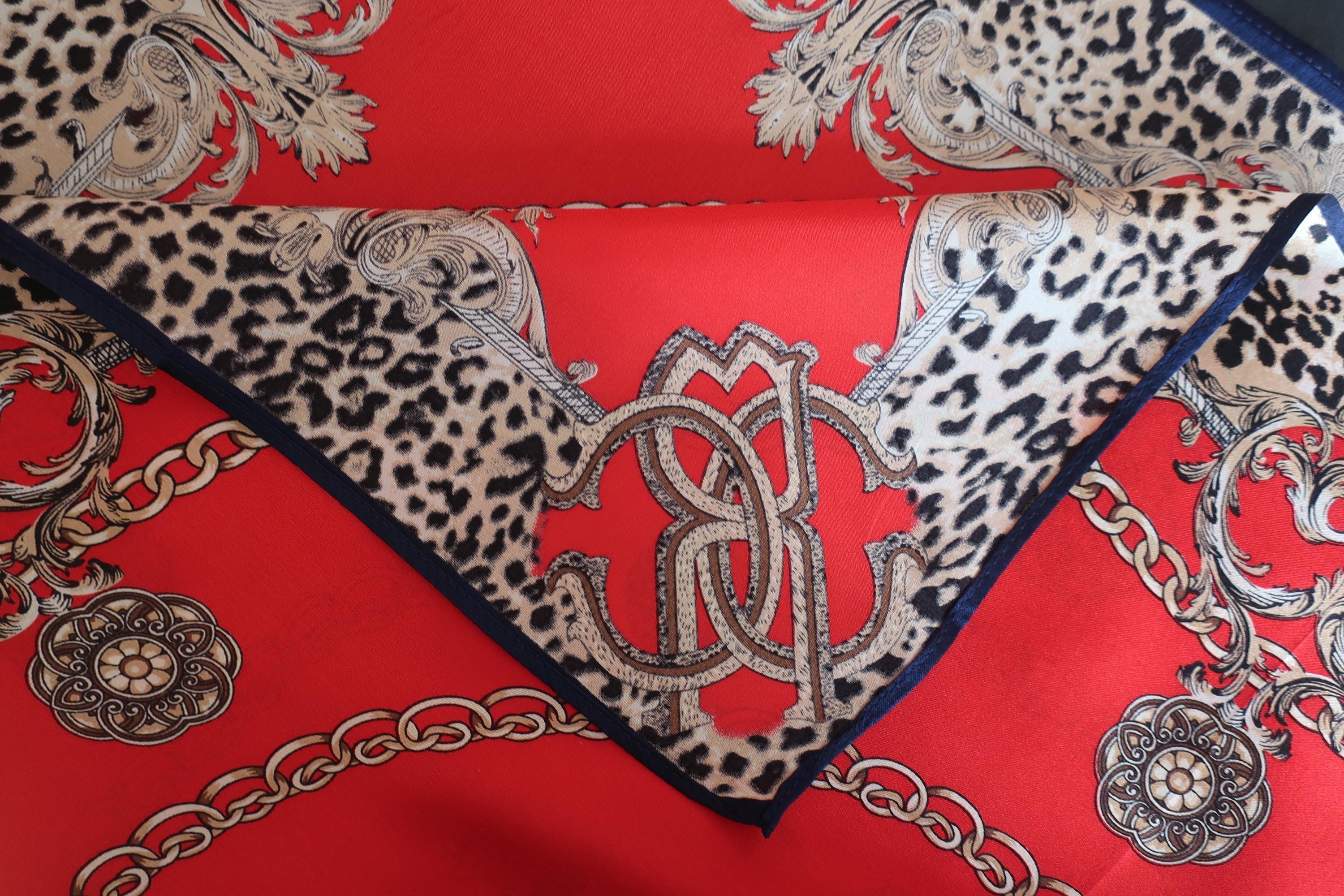 Natural Mulberry Silk Square Scarf - Red Leopard Chain Pattern 53x53cm - Scarves4you