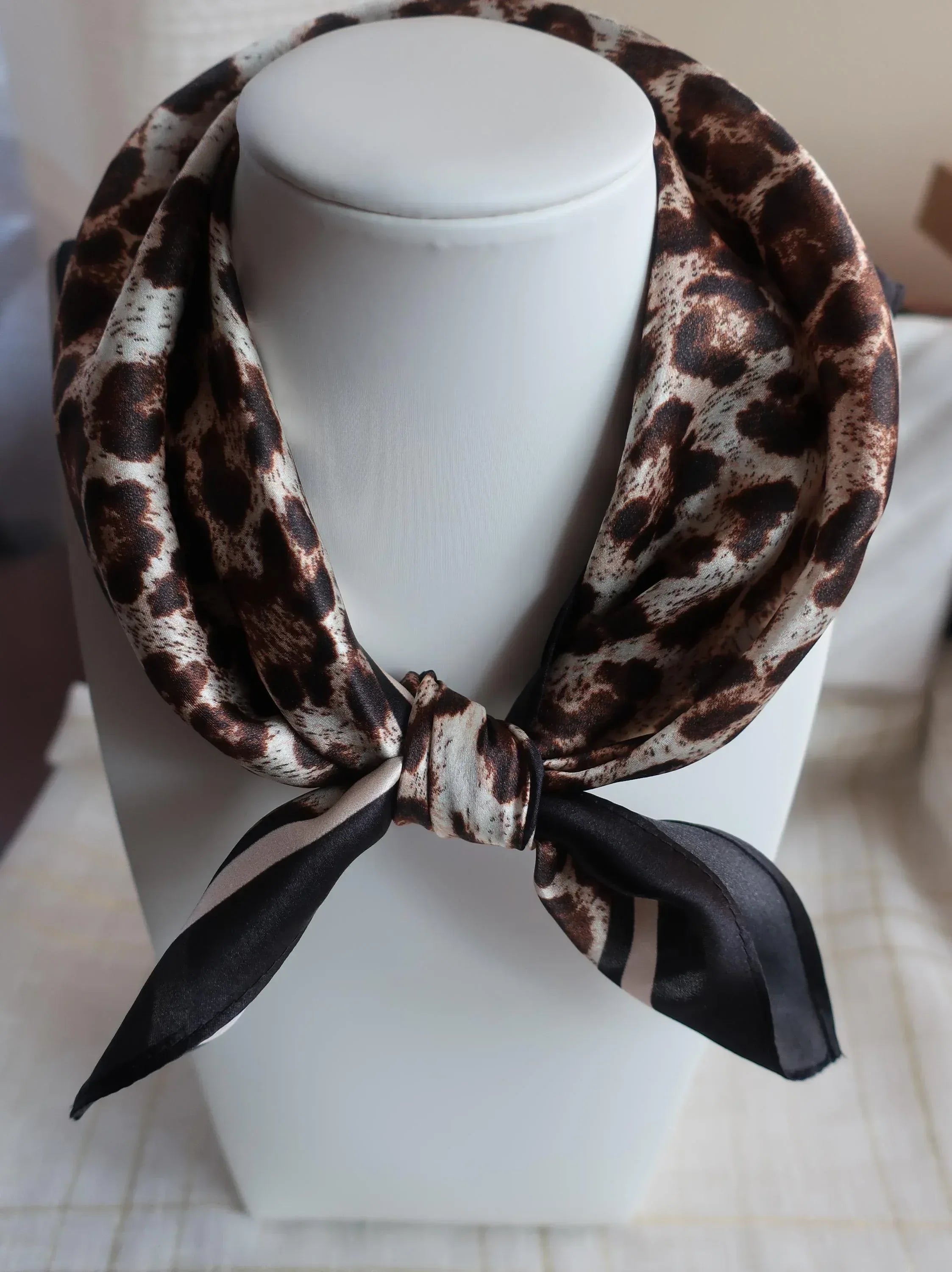 Silk Square Scarf 53×53 cm – Leopard Print | Animal Pattern Bandana - Scarves4you