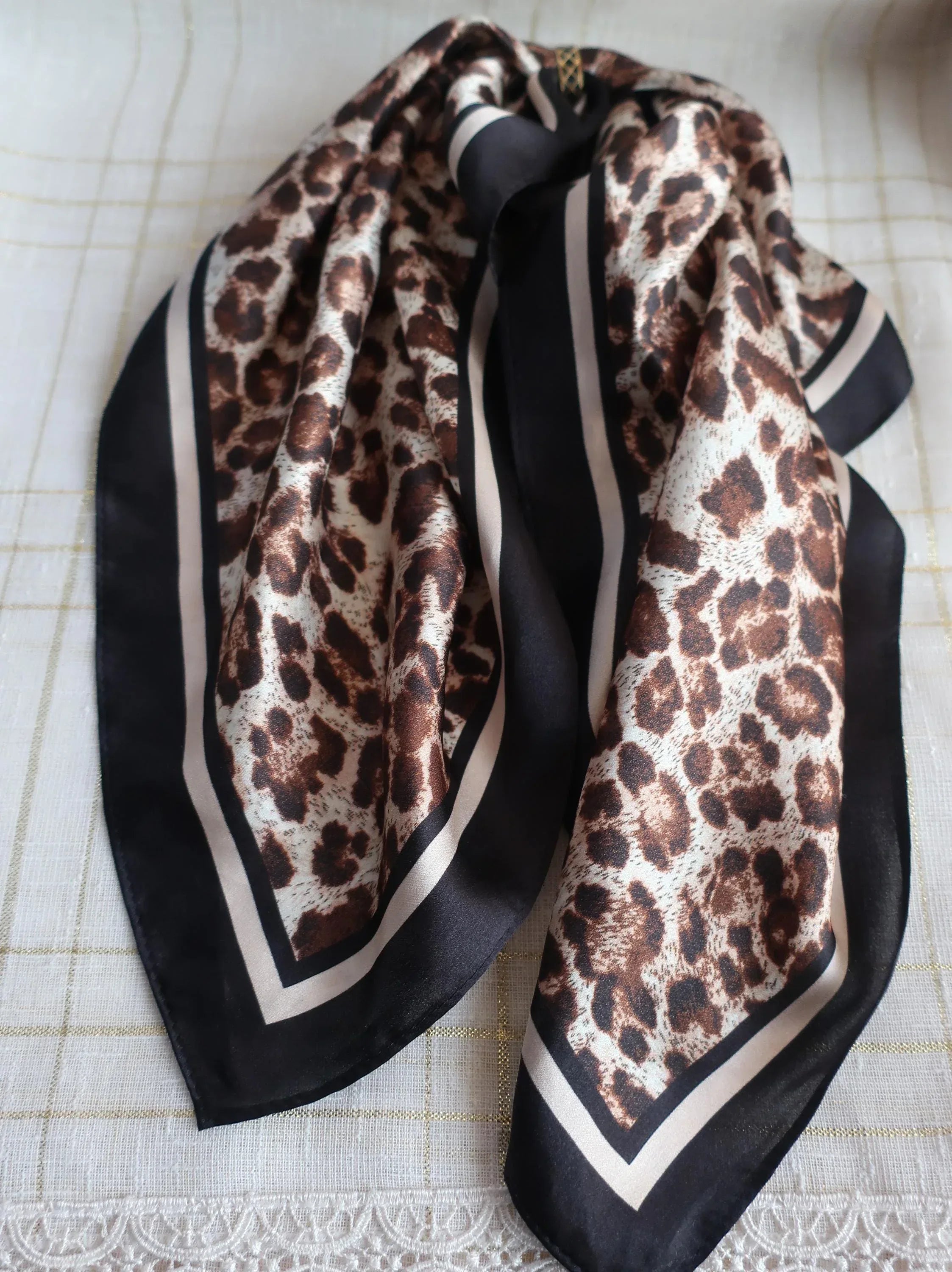Silk Square Scarf 53×53 cm – Leopard Print | Animal Pattern Bandana - Scarves4you