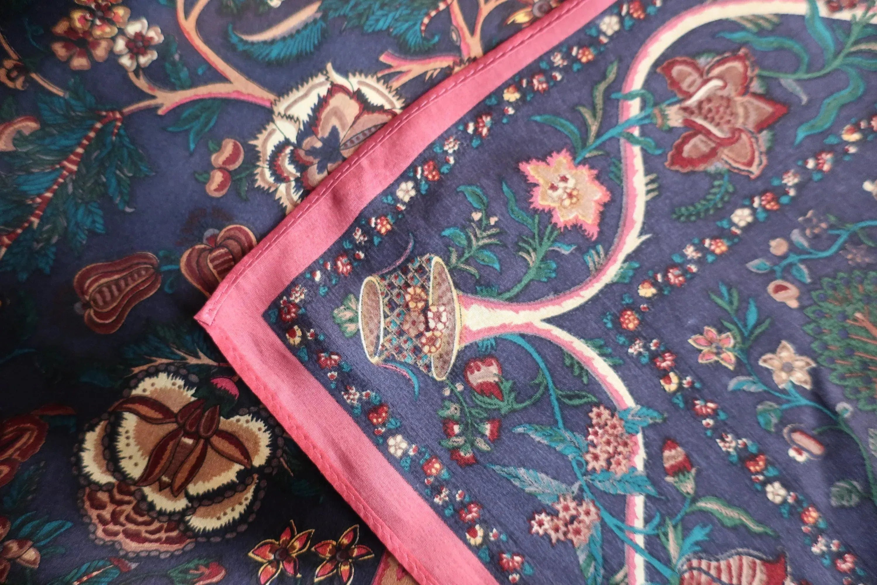 Navy Botanical Bird Silk Scarf - 68cm - Scarves4you