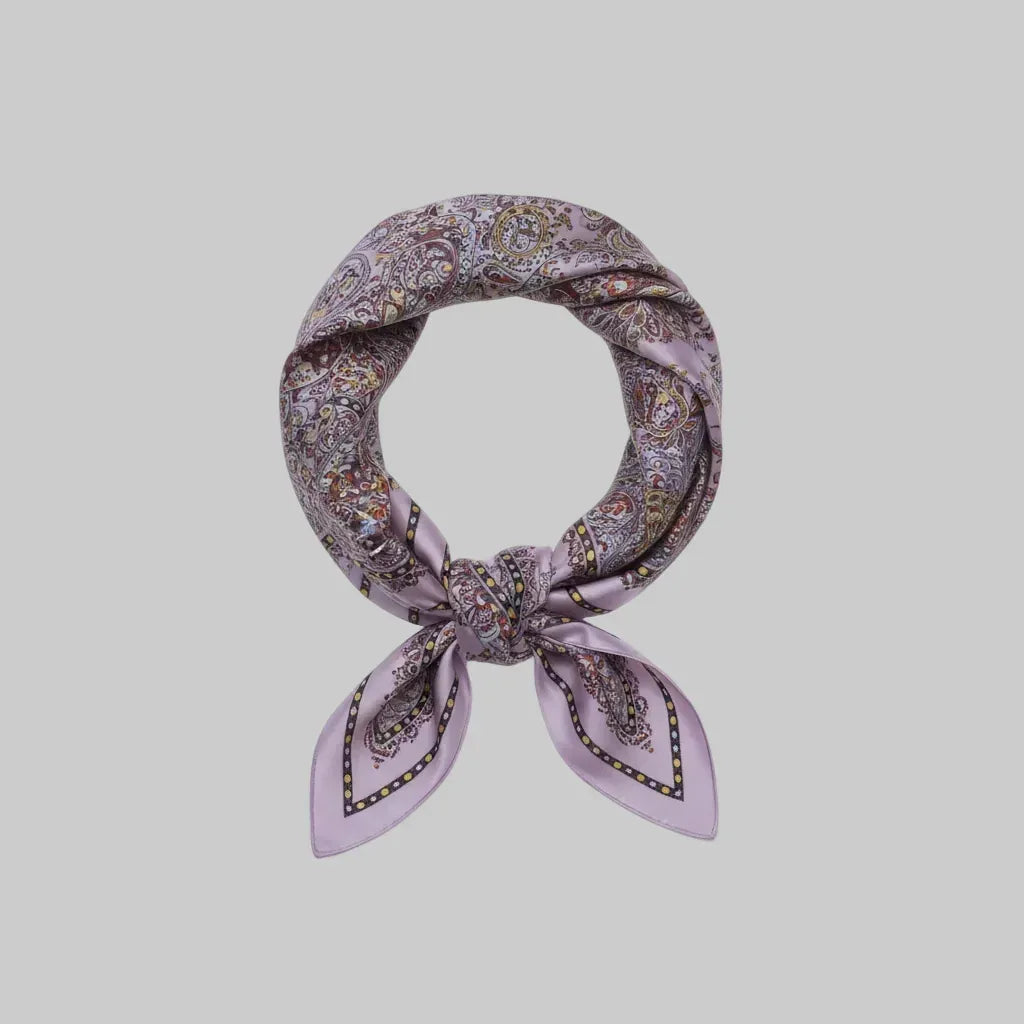 Premium Mulberry Silk Square Scarf - Pink Violet Paisley Pattern 90x90cm - Scarves4you
