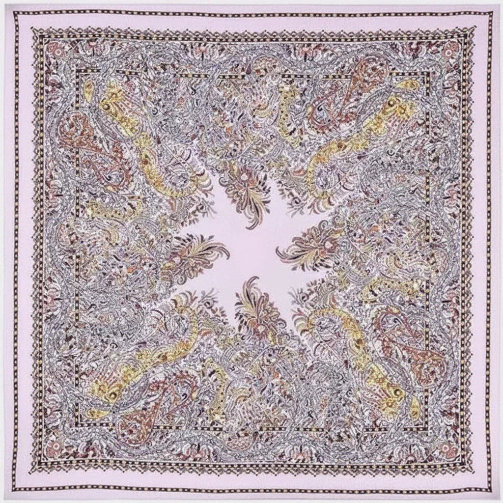 Premium Mulberry Silk Square Scarf - Pink Violet Paisley Pattern 90x90cm - Scarves4you