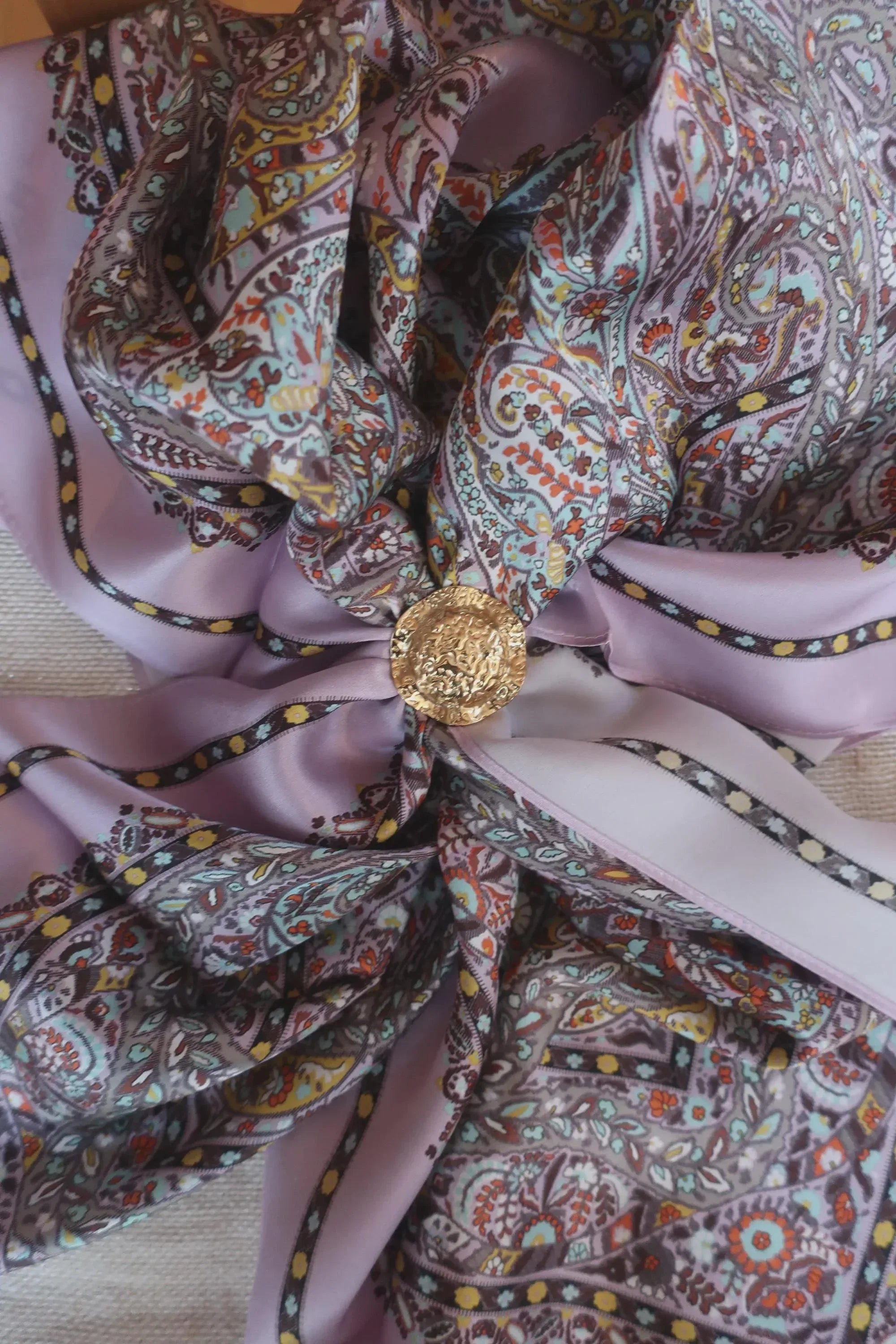 Premium Mulberry Silk Square Scarf - Pink Violet Paisley Pattern 90x90cm - Scarves4you