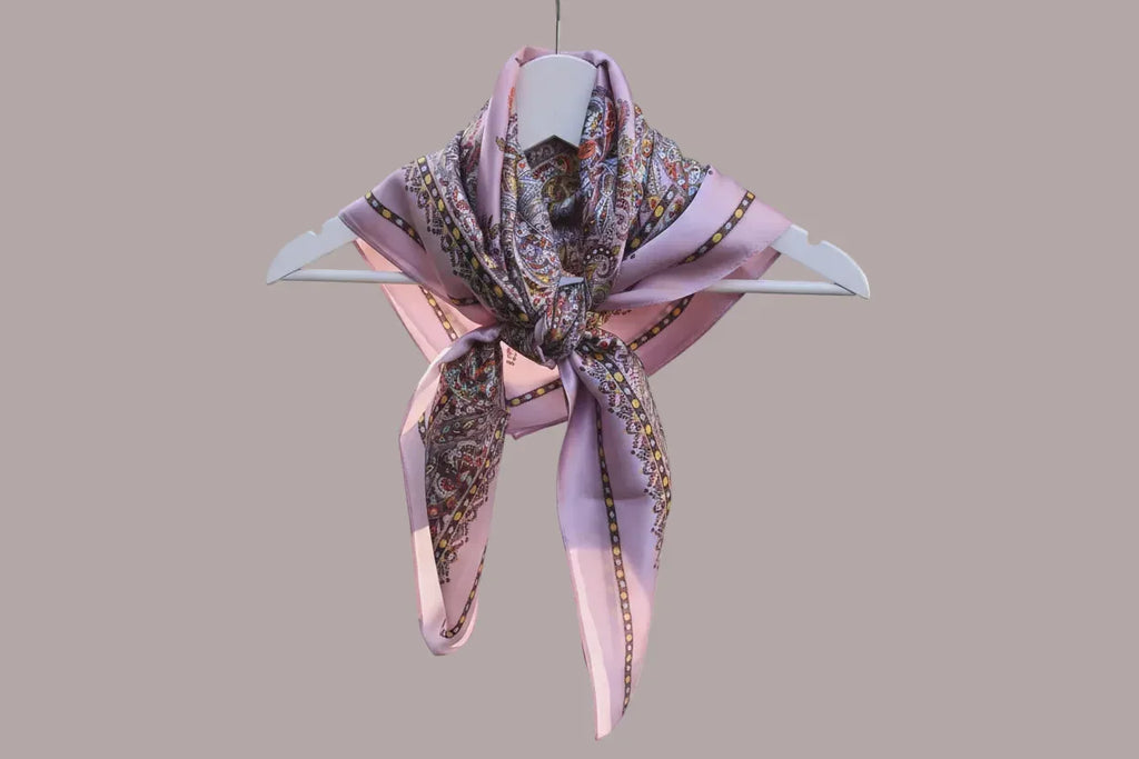 Premium Mulberry Silk Square Scarf - Pink Violet Paisley Pattern 90x90cm - Scarves4you