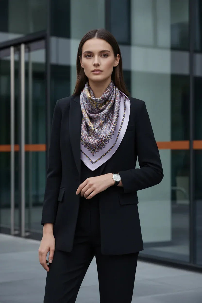 Premium Mulberry Silk Square Scarf - Pink Violet Paisley Pattern 90x90cm - Scarves4you