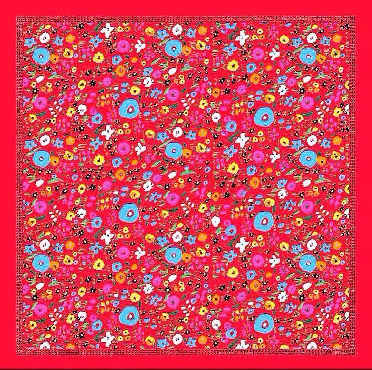 Natural Mulberry Silk Square Scarf - Red Floral Botanical Pattern 70x70cm - Scarves4you