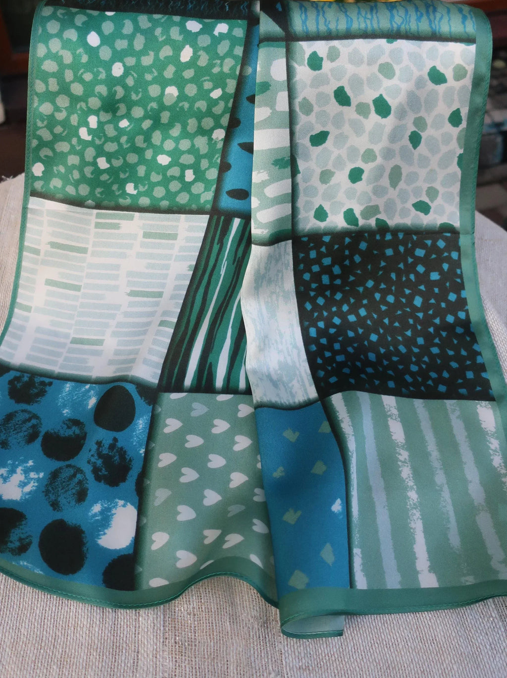 Natural Mulberry Silk Square Scarf - Green Abstract Artistic Pattern 53x53cm - Scarves4you