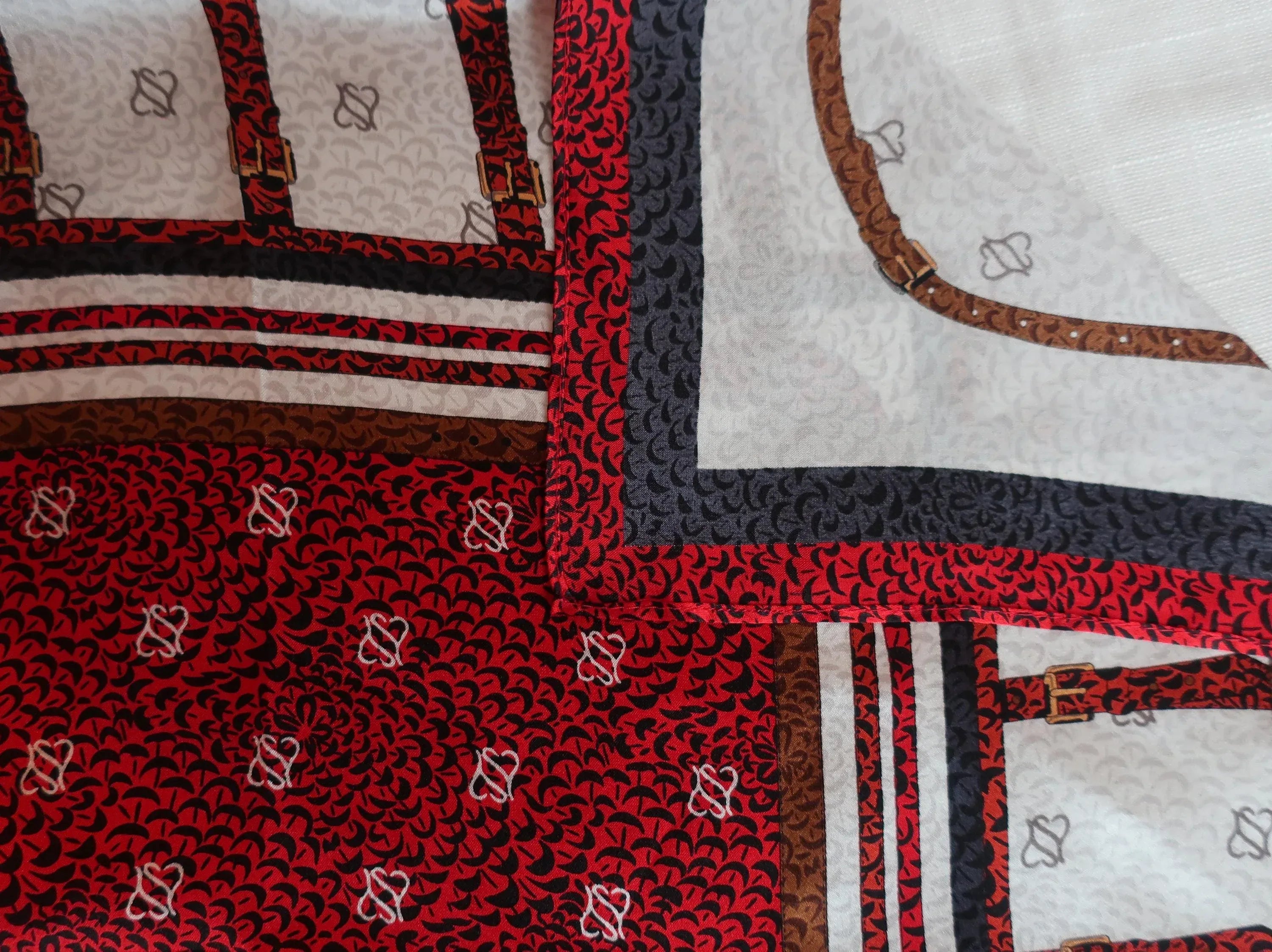 Silk Square Scarf 53×53 cm – Red Geometric Stripe Print | Luxury Bandana - Scarves4you