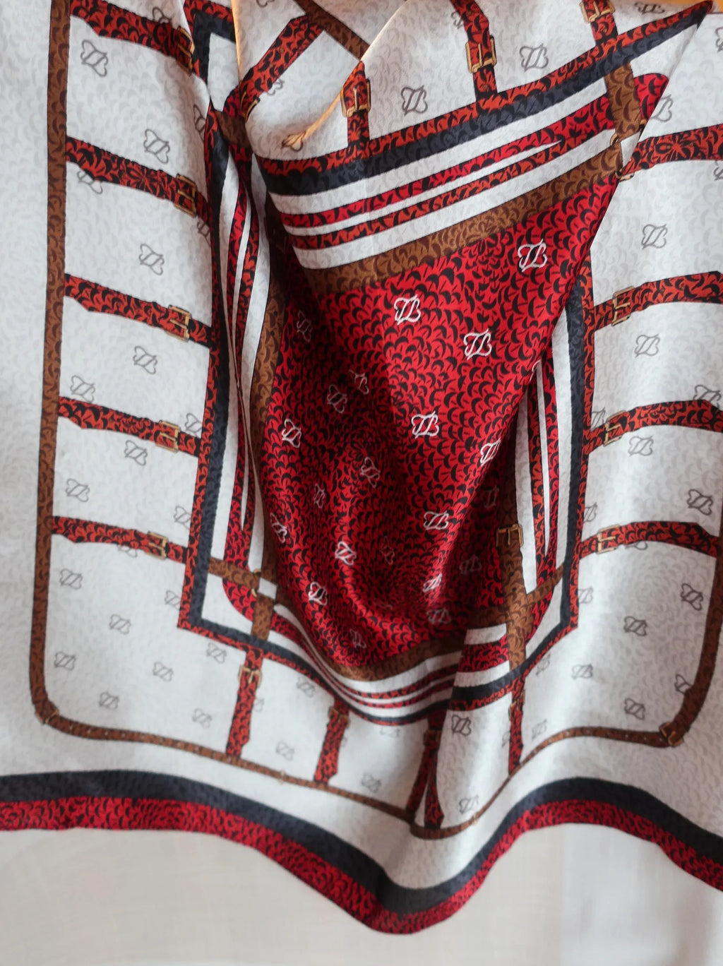 Silk Square Scarf 53×53 cm – Red Geometric Stripe Print | Luxury Bandana - Scarves4you