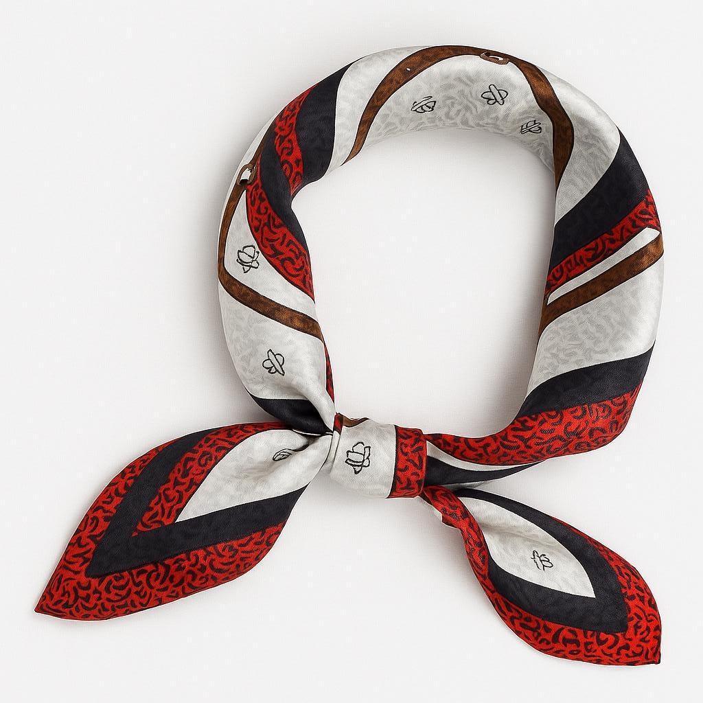 Silk Square Scarf 53×53 cm – Red Geometric Stripe Print | Luxury Bandana - Scarves4you