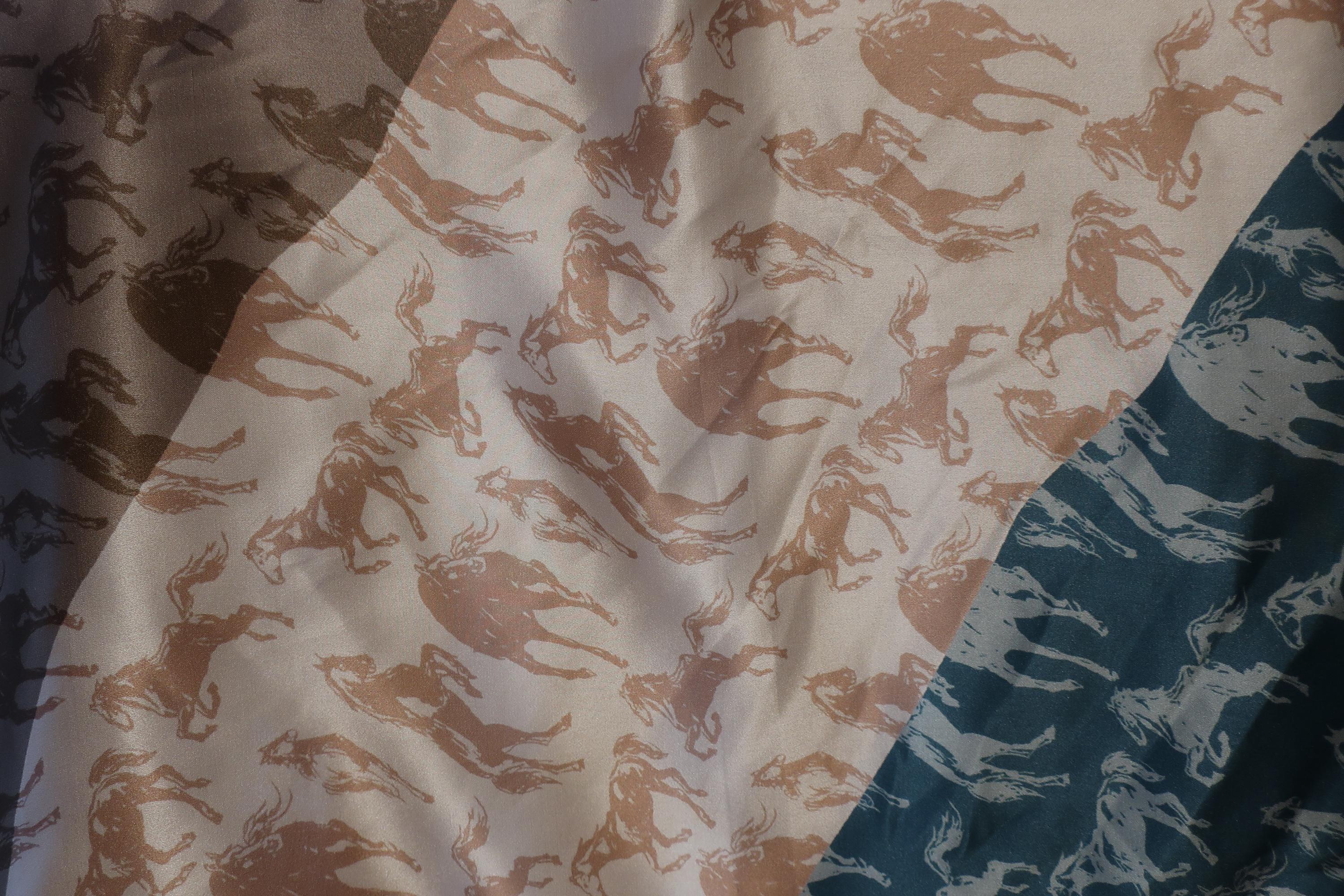 Beige Horse Print Silk Scarf - 53cm - Scarves4you