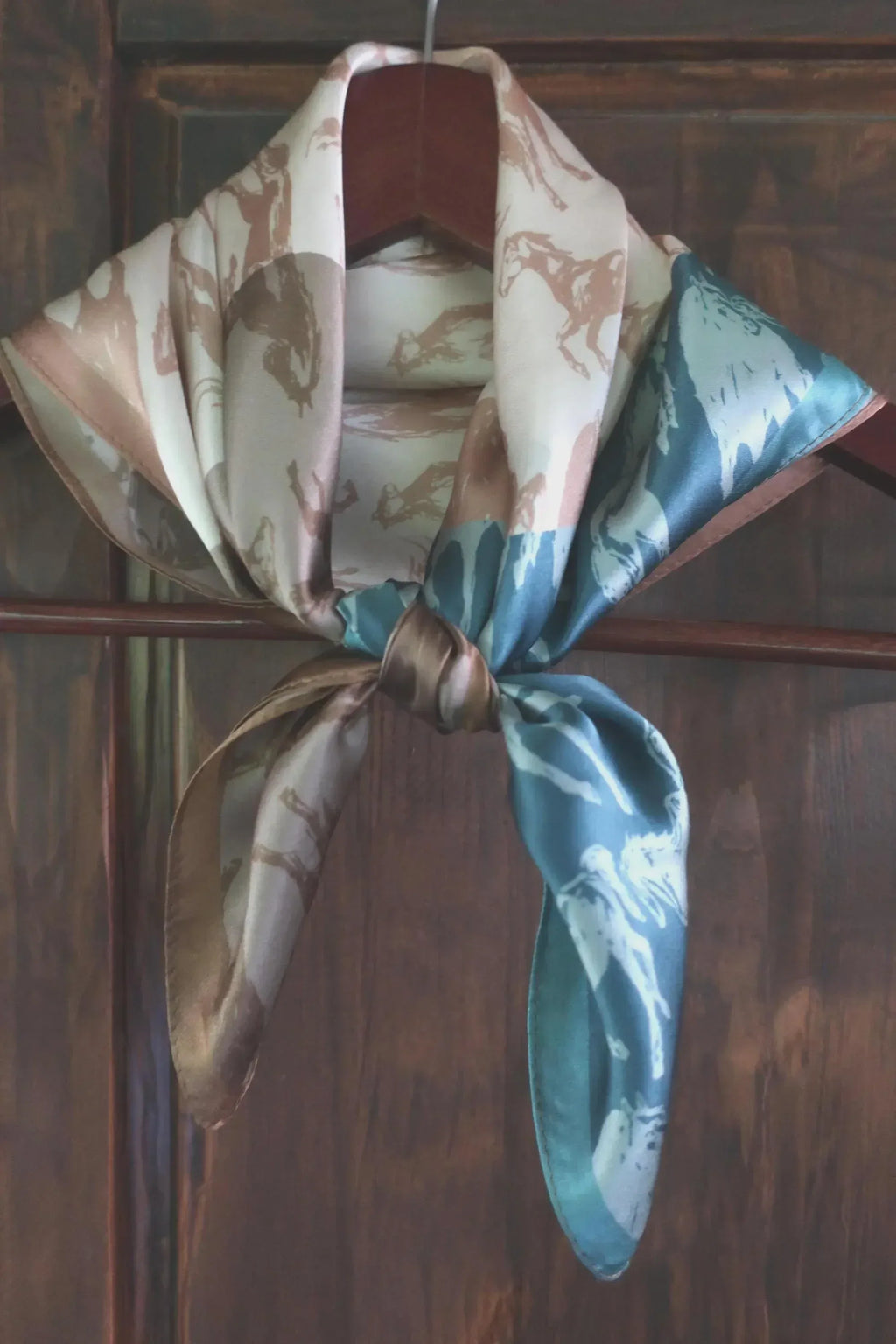 Beige Horse Print Silk Scarf - 53cm - Scarves4you