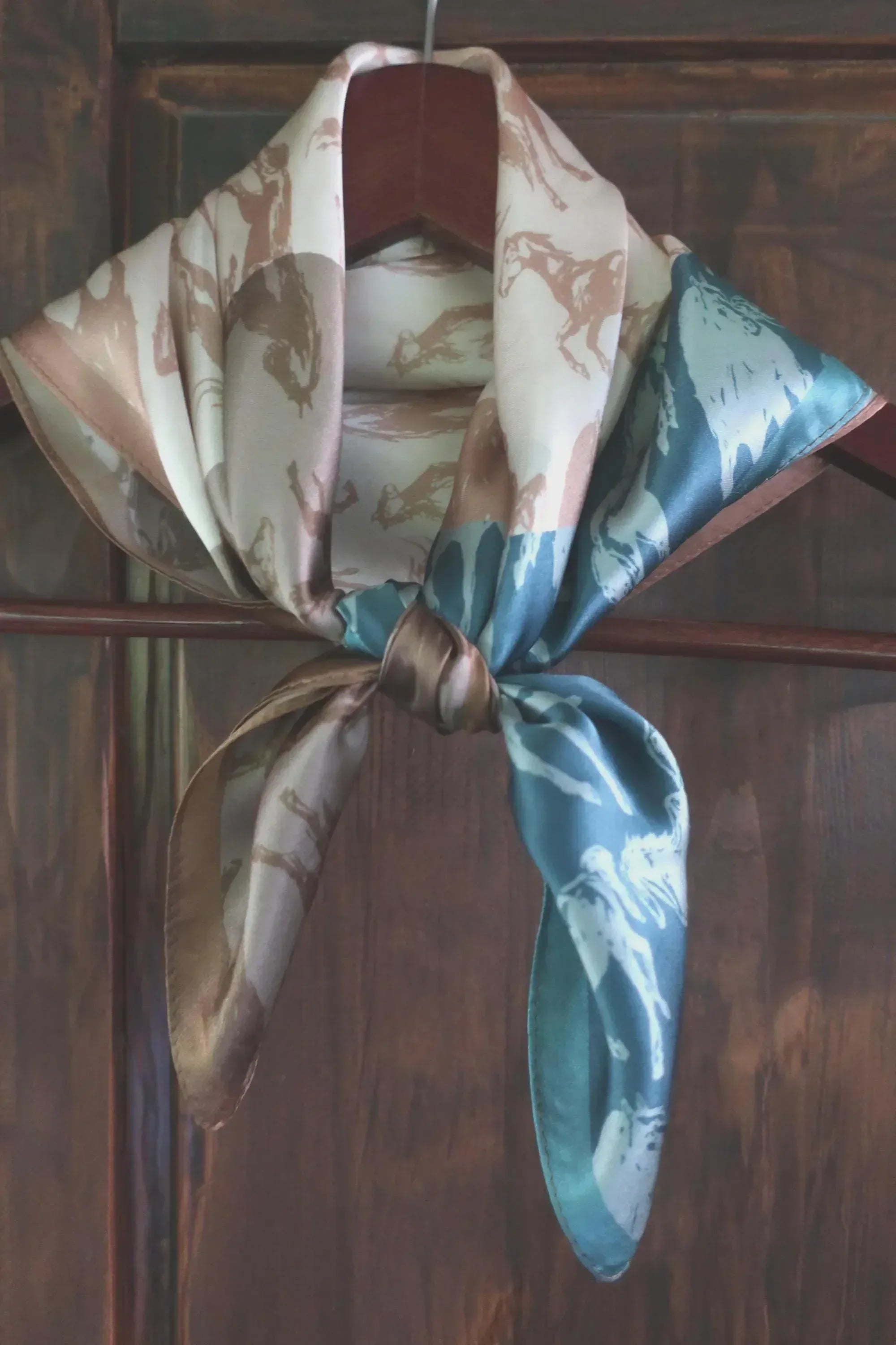 Beige Horse Print Silk Scarf - 53cm - Scarves4you