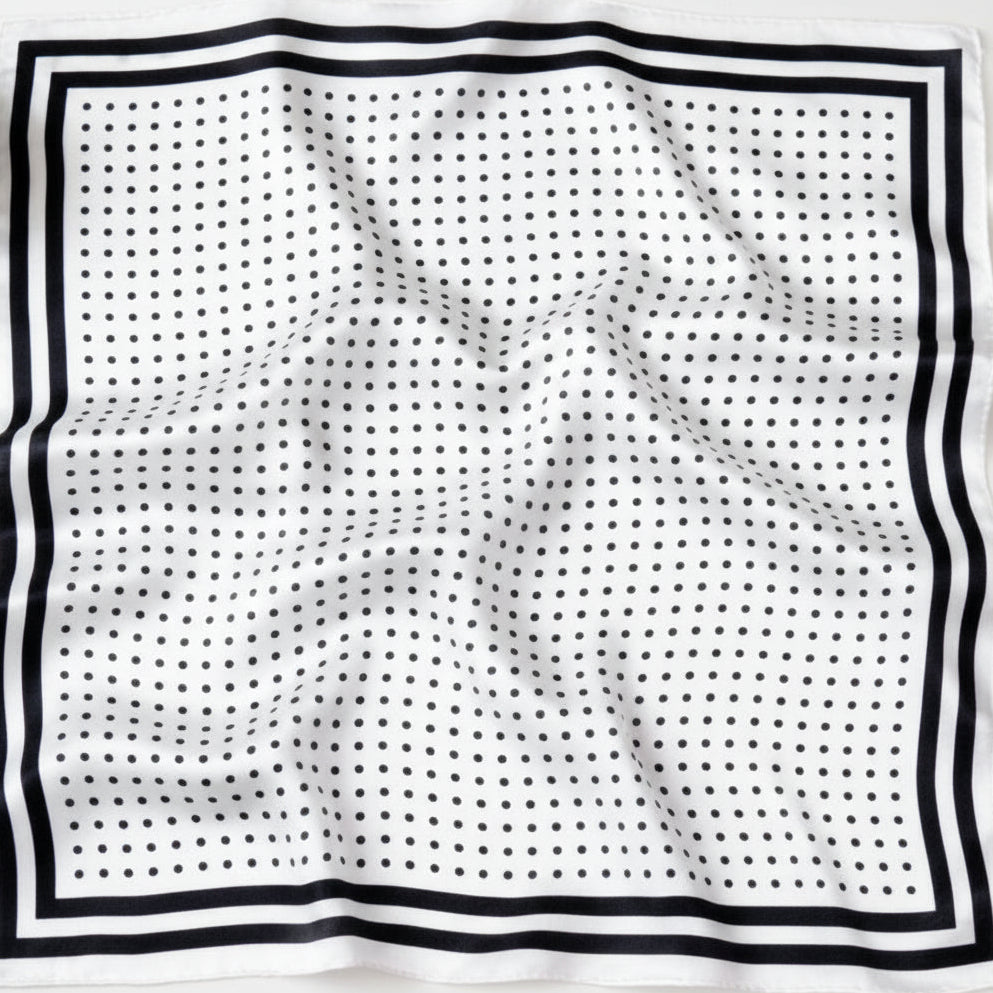 White Polka Dot Silk Scarf 53×53 cm | Classic Bandana - Scarves4you