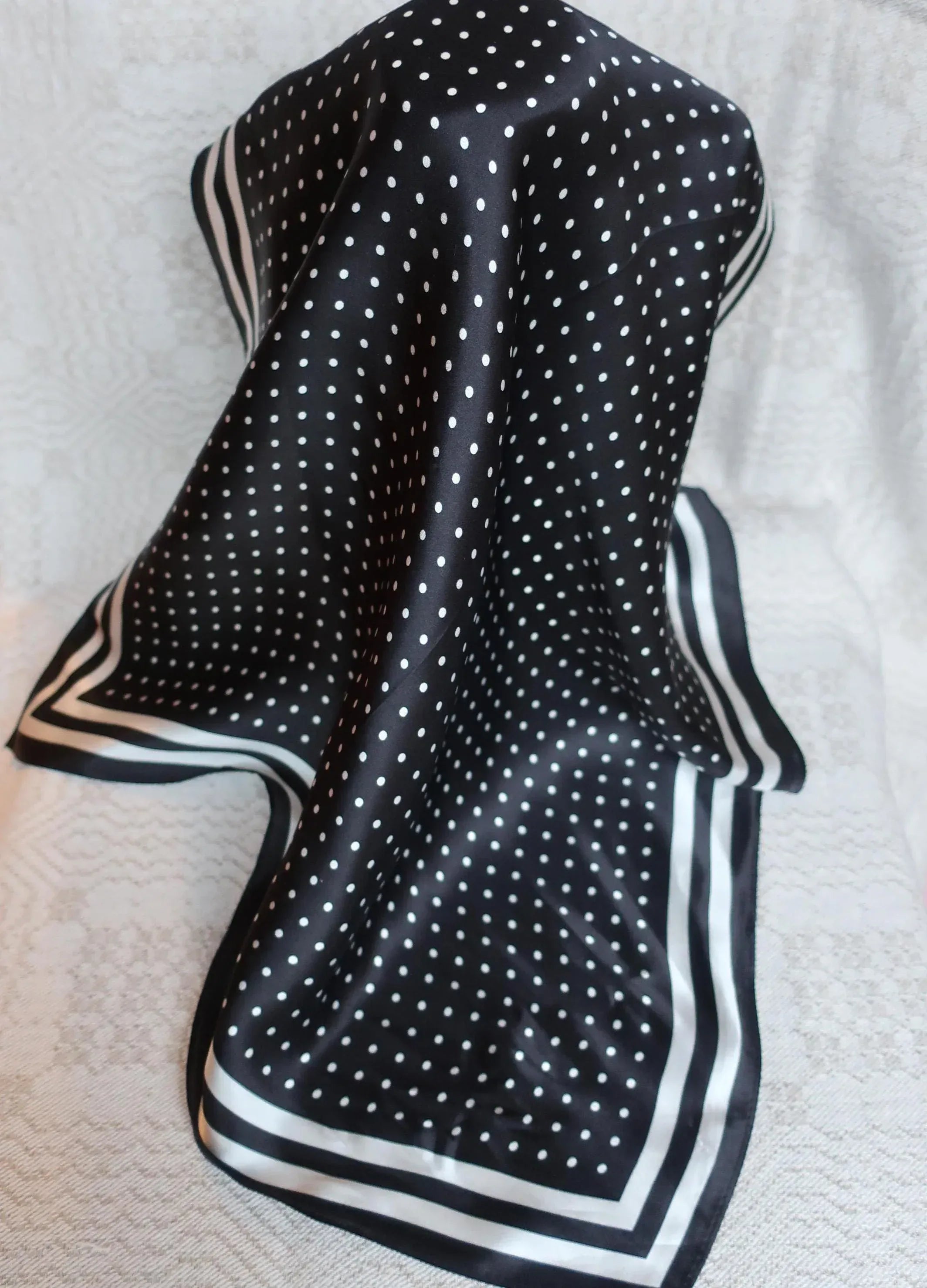 Black Polka Dot Silk Scarf 53×53 cm | Classic Bandana - Scarves4you