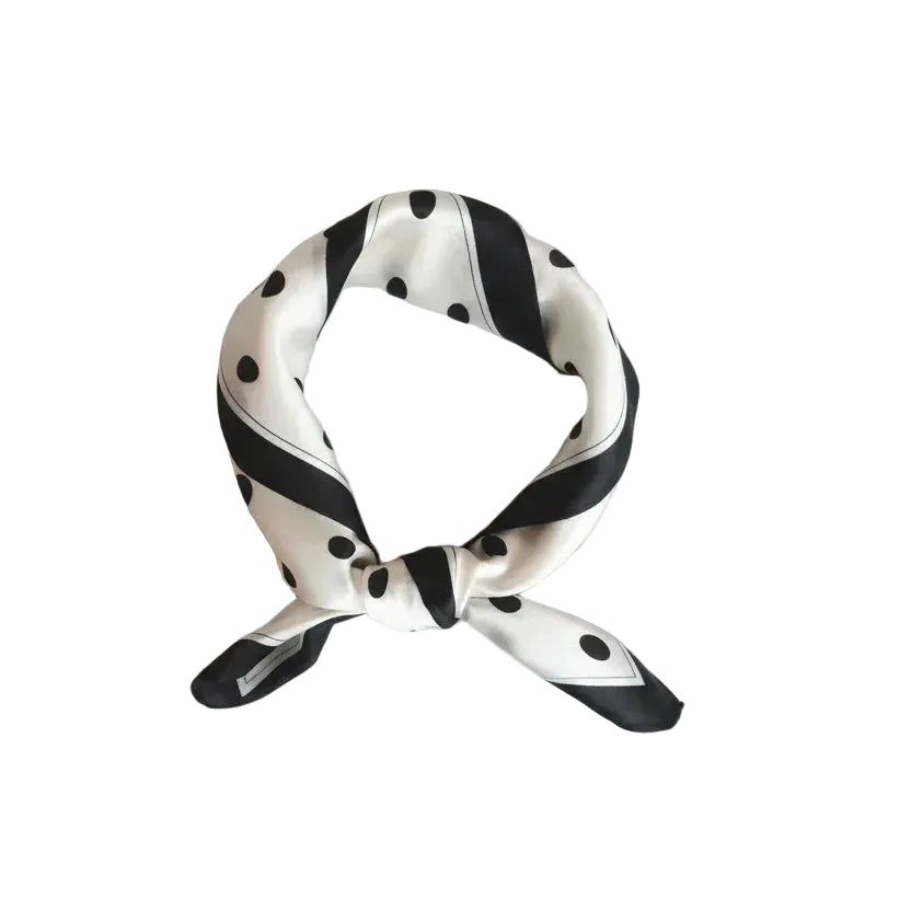 White Polka Dot Silk Scarf 53×53 cm – Black Dots & Border | Classic Bandana - Scarves4you