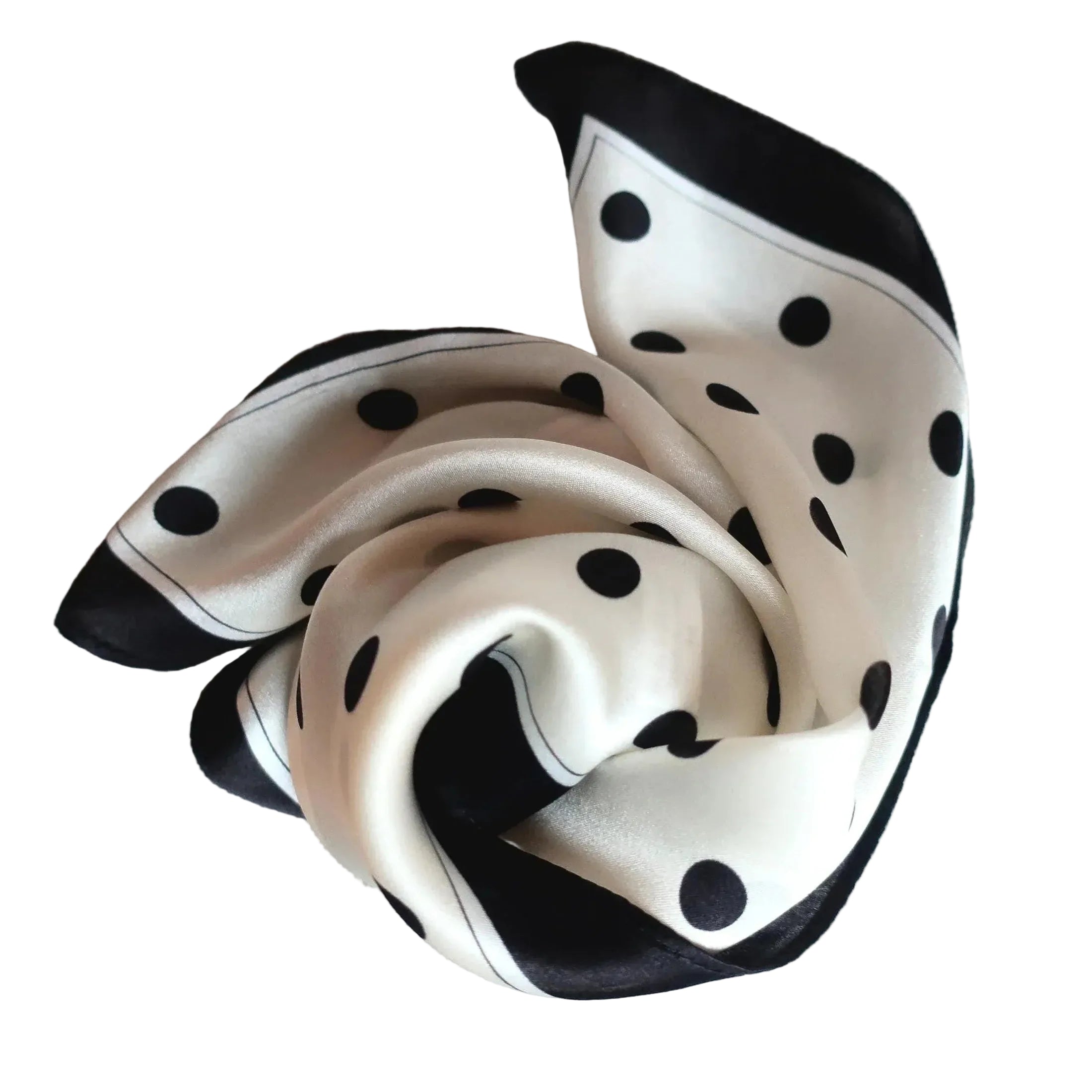 White Polka Dot Silk Scarf 53×53 cm – Black Dots & Border | Classic Bandana - Scarves4you