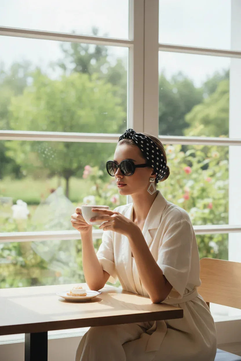 Black Polka Dot Silk Scarf 53×53 cm – White Large Dots & Border | Classic Bandana - Scarves4you