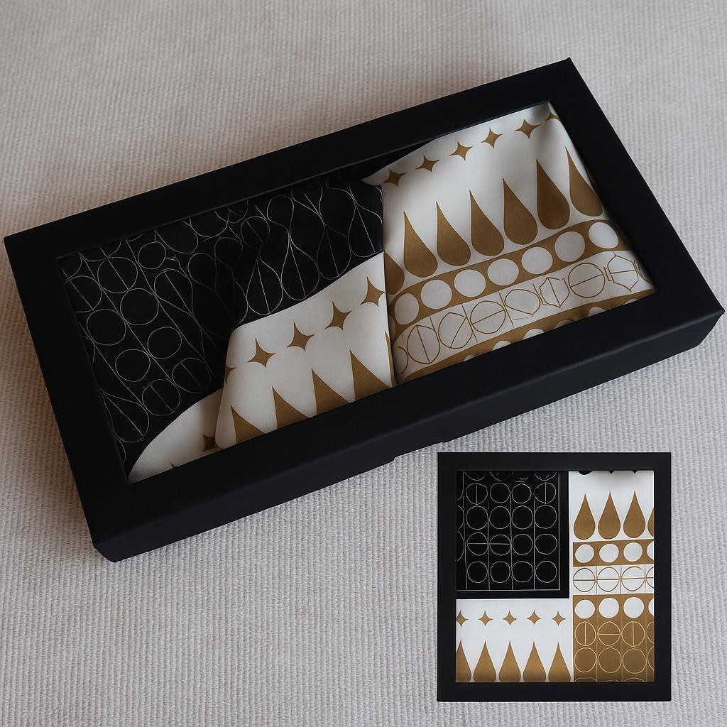 53x53 cm Mulberry Silk Geometric Scarf | Black White Gold | Luxury Square Scarf | Women's & Men's Neckerchief - Scarves4you