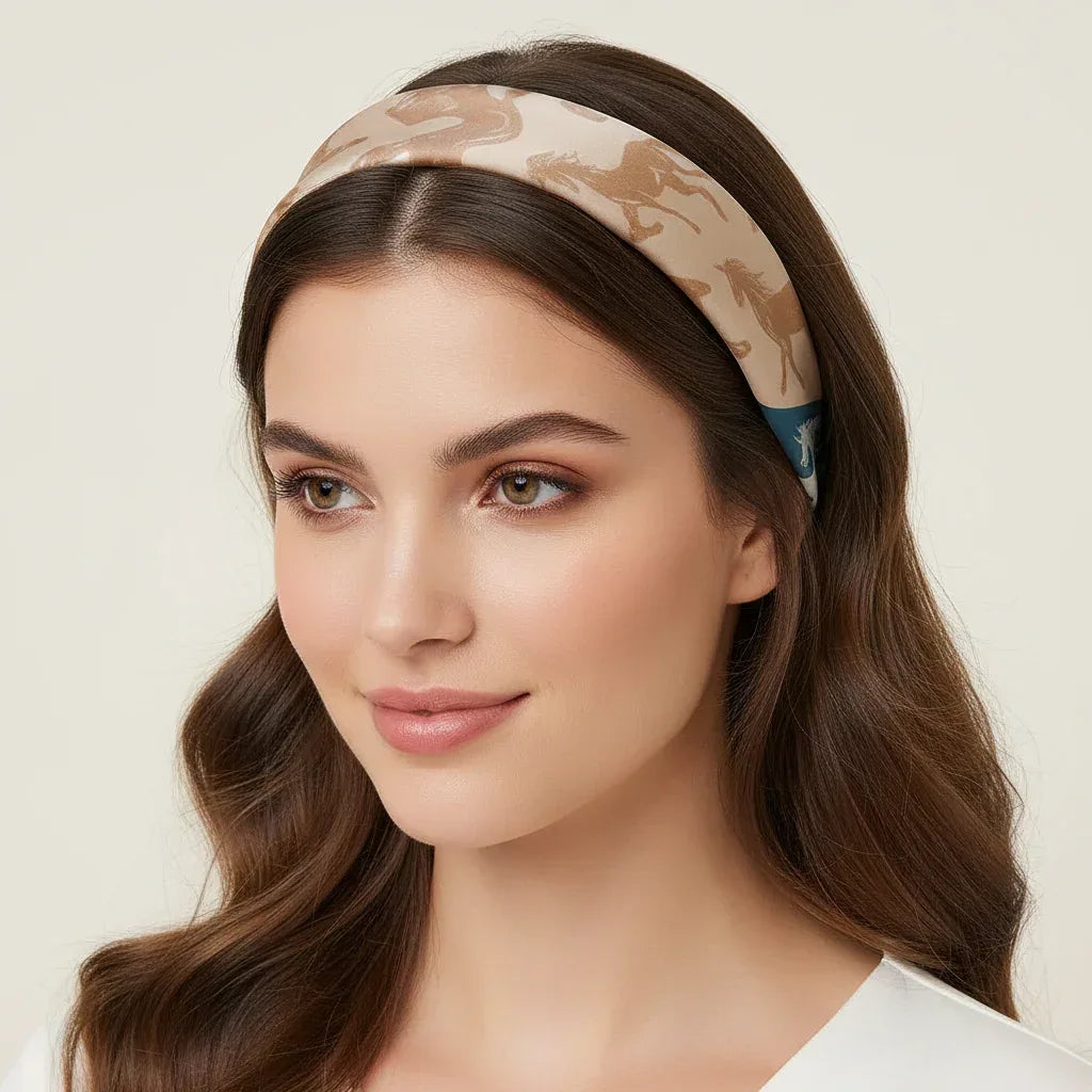 Beige Horse Print Silk Scarf - 53cm - Scarves4you