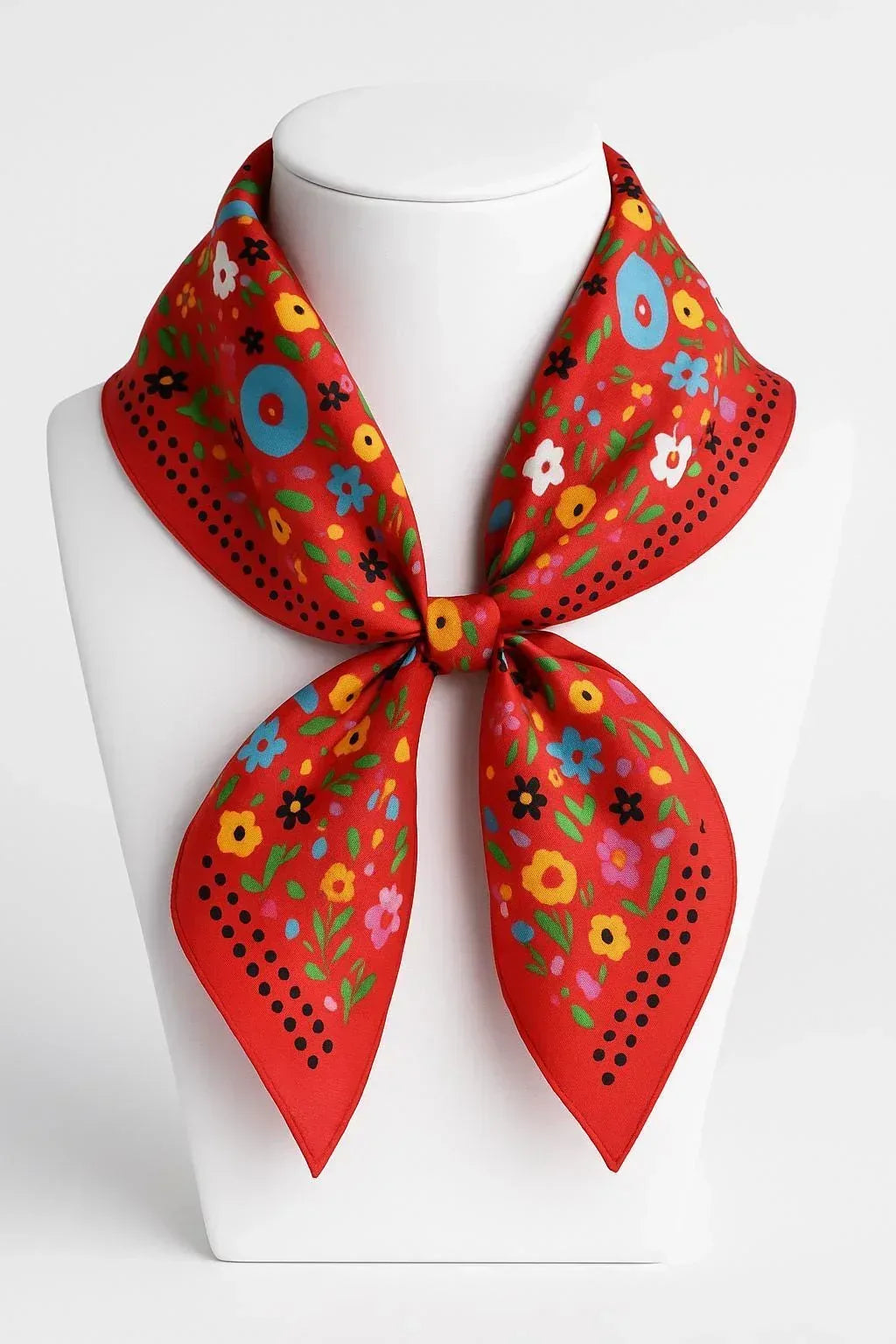 Natural Mulberry Silk Square Scarf - Red Floral Botanical Pattern 53x53cm - Scarves4you