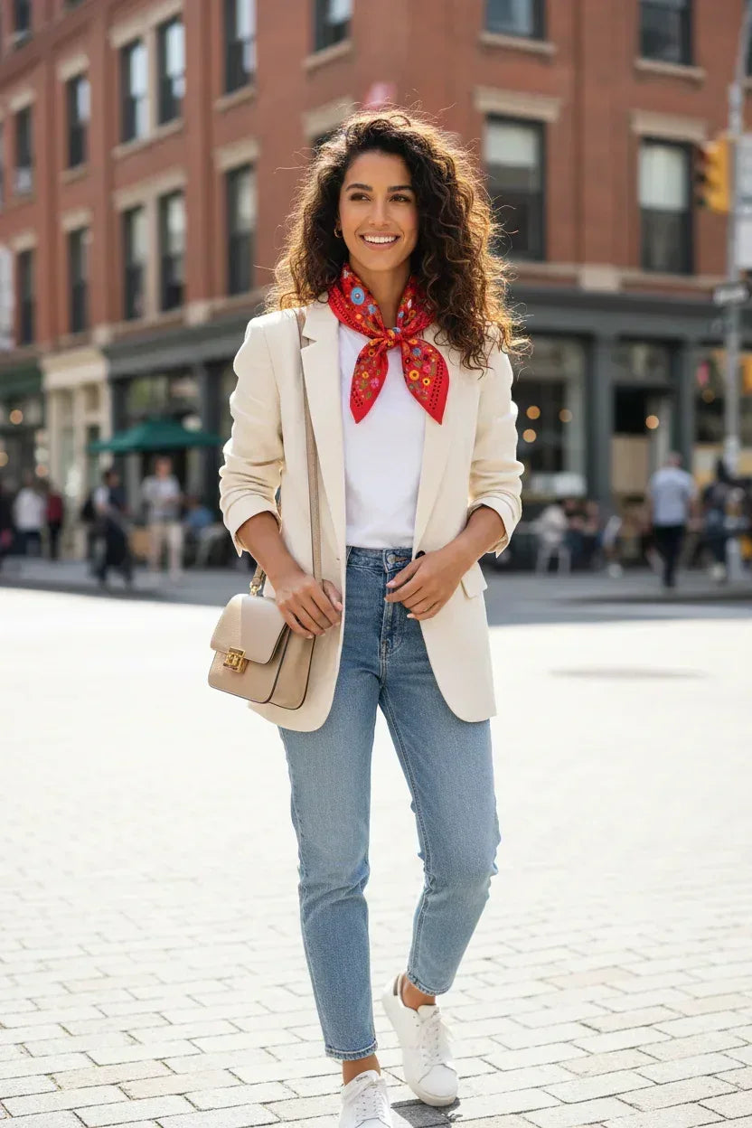 Natural Mulberry Silk Square Scarf - Red Floral Botanical Pattern 70x70cm - Scarves4you