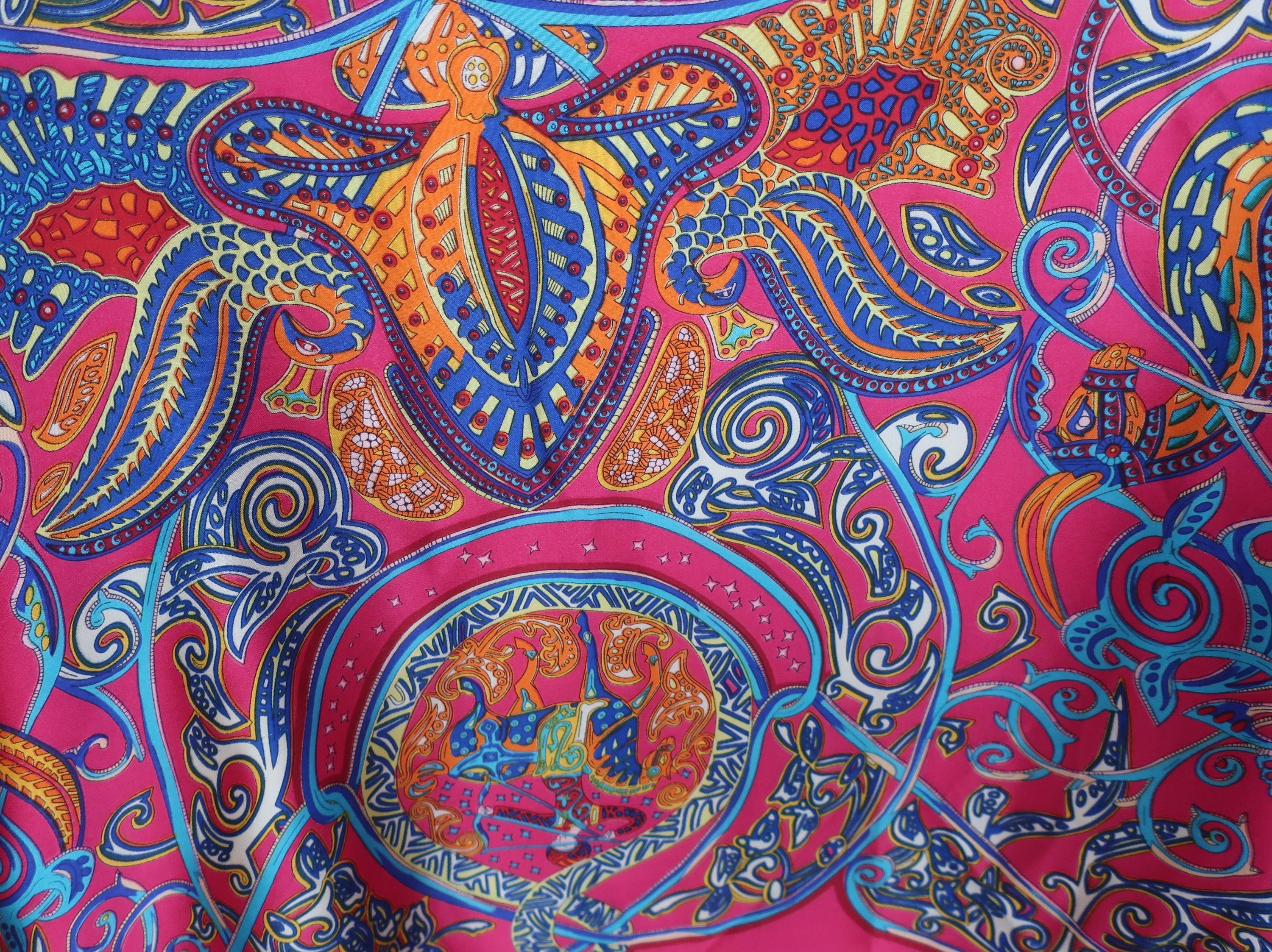 70x70 cm Luxury Silk-Like Scarf | Pink Blue Orange Artistic Pattern | Elegant Square Scarf | Women's Fashion Accessory - Scarves4you