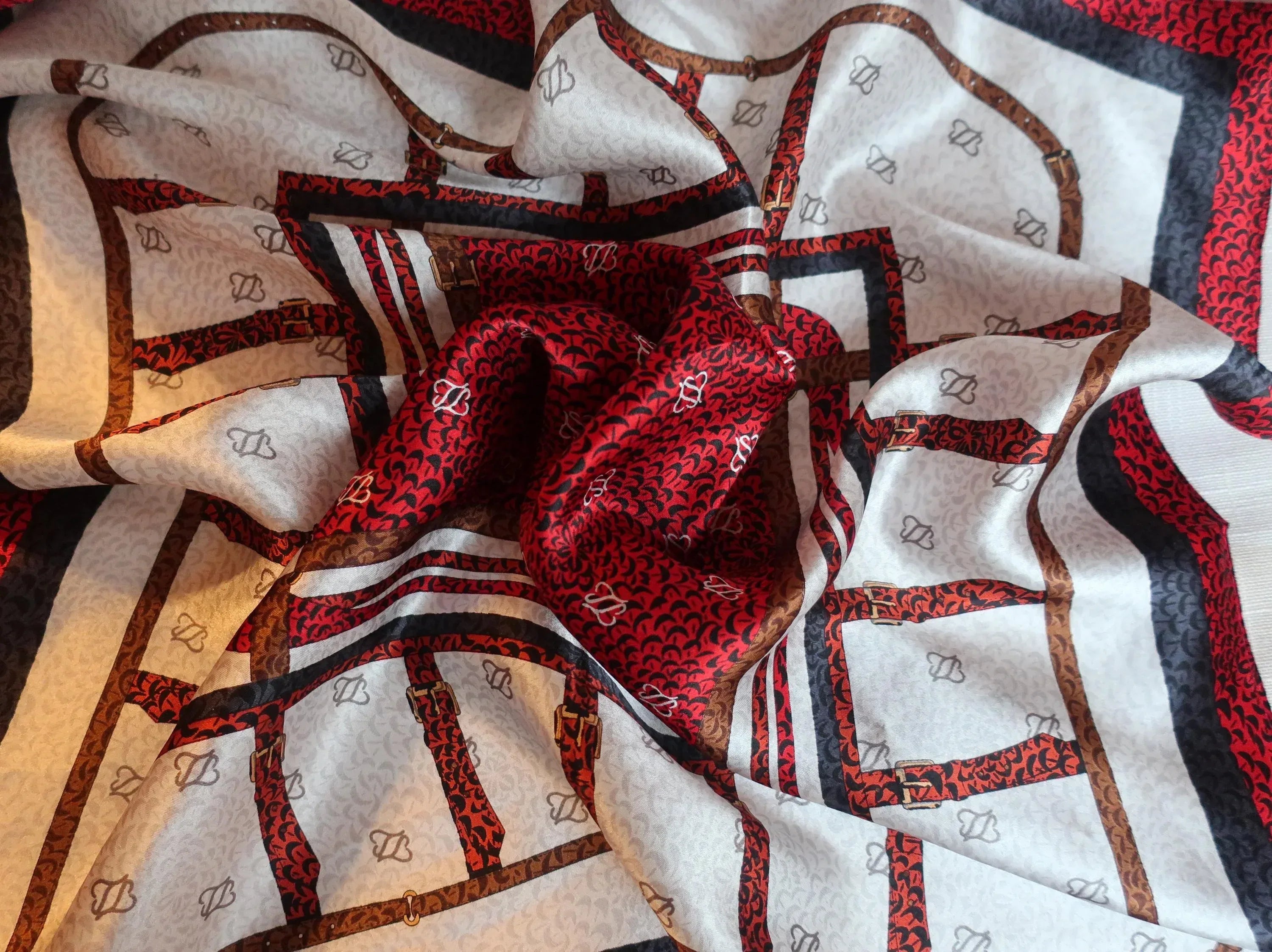 Silk Square Scarf 53×53 cm – Red Geometric Stripe Print | Luxury Bandana - Scarves4you