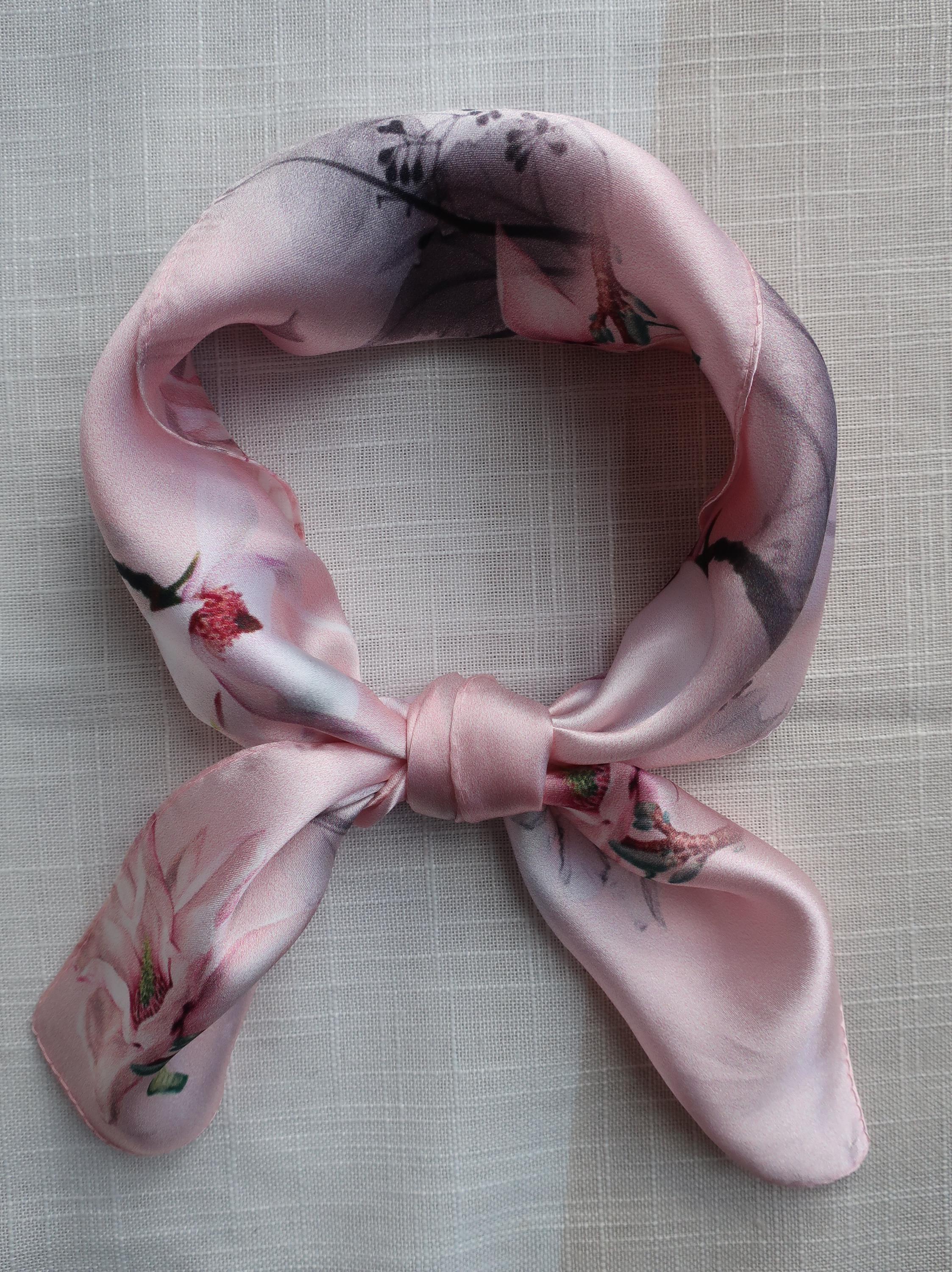 Silk Square Scarf 53×53 cm – Pink Floral Print | Romantic Botanical Design - Scarves4you