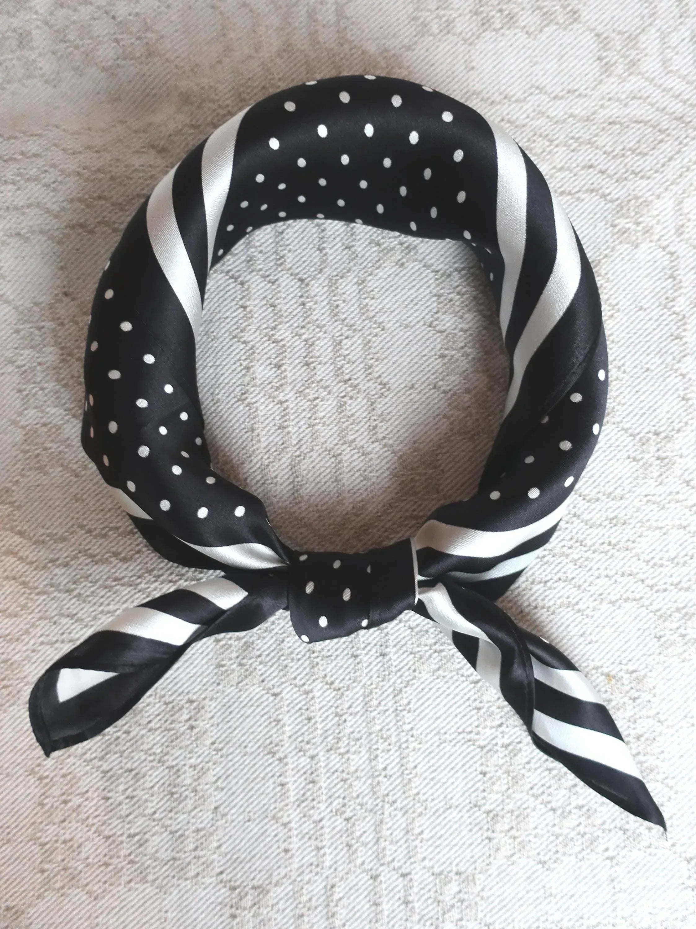 Black Polka Dot Silk Scarf 53×53 cm | Classic Bandana - Scarves4you