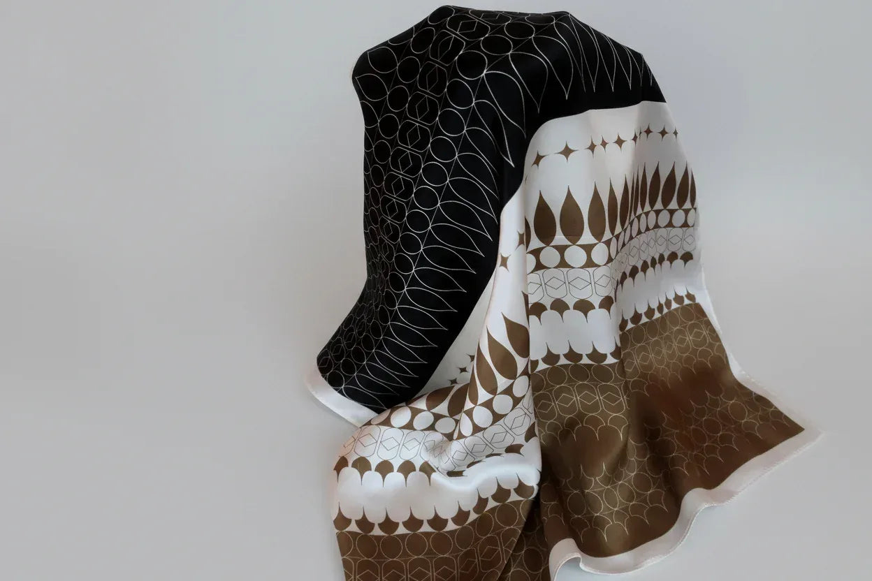 53x53 cm Mulberry Silk Geometric Scarf | Black White Gold | Luxury Square Scarf | Women's & Men's Neckerchief - Scarves4you