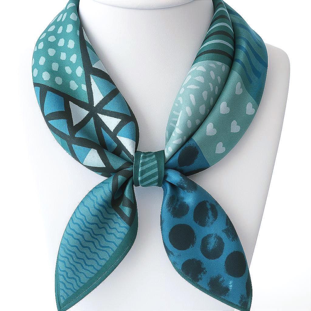 Natural Mulberry Silk Square Scarf - Green Abstract Artistic Pattern 53x53cm - Scarves4you
