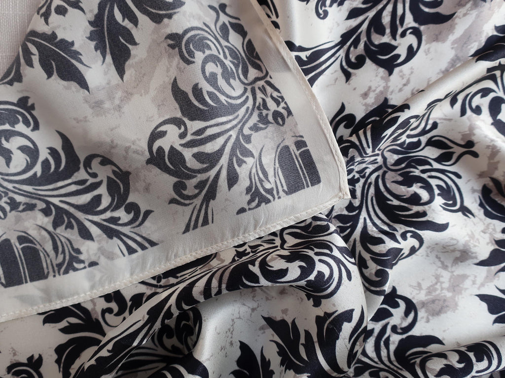 Navy Baroque Silk Scarf 53x53cm | 100% Mulberry Silk Neckerchief - Scarves4you
