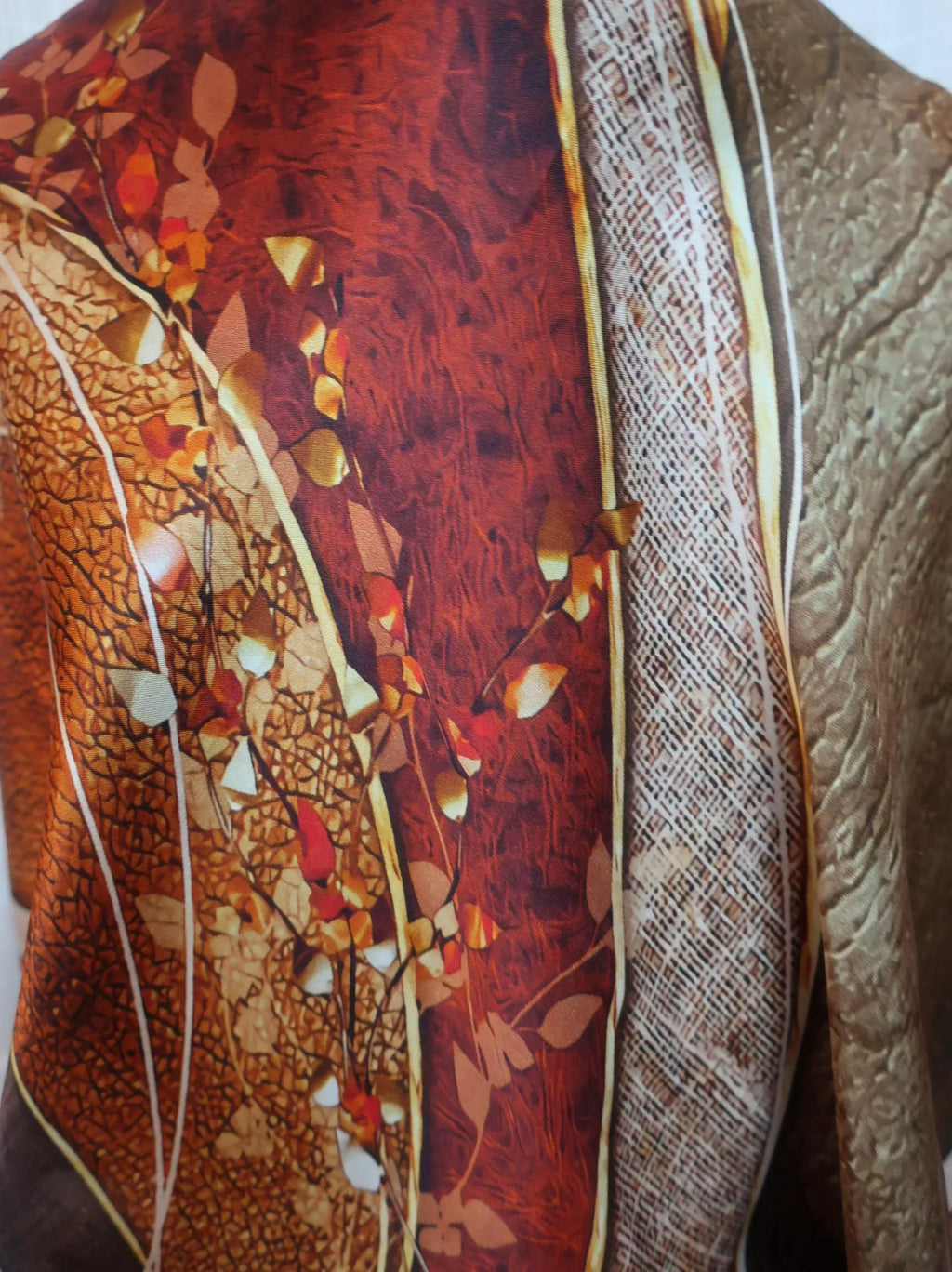 65x65 cm Mulberry Silk Scarf | Brown Rust Abstract | Luxury Large Square Scarf | Women's & Men's Neckerchief - Scarves4you