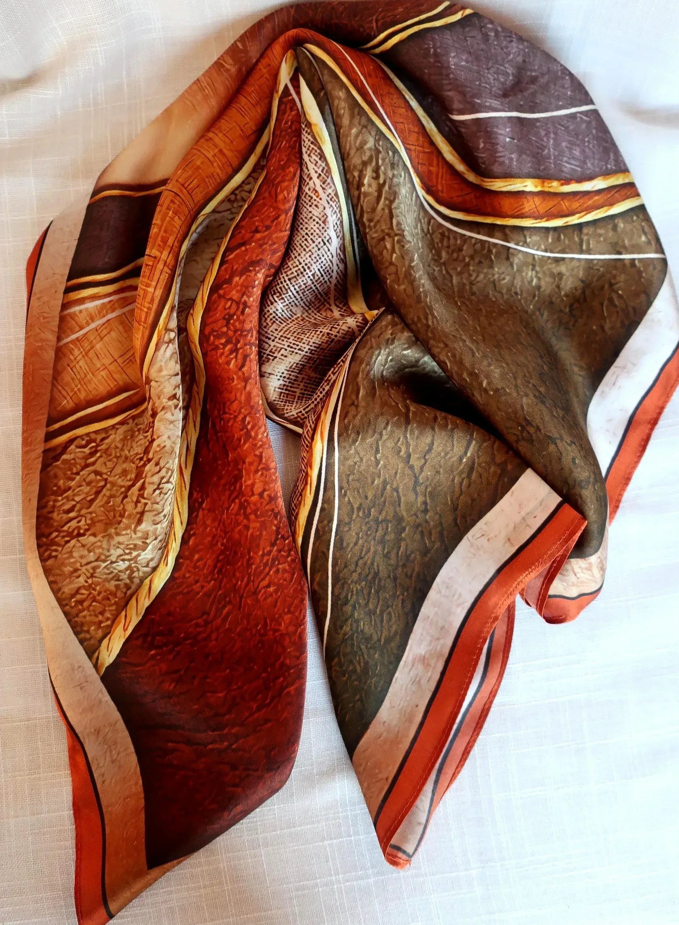 65x65 cm Mulberry Silk Scarf | Brown Rust Abstract | Luxury Large Square Scarf | Women's & Men's Neckerchief - Scarves4you