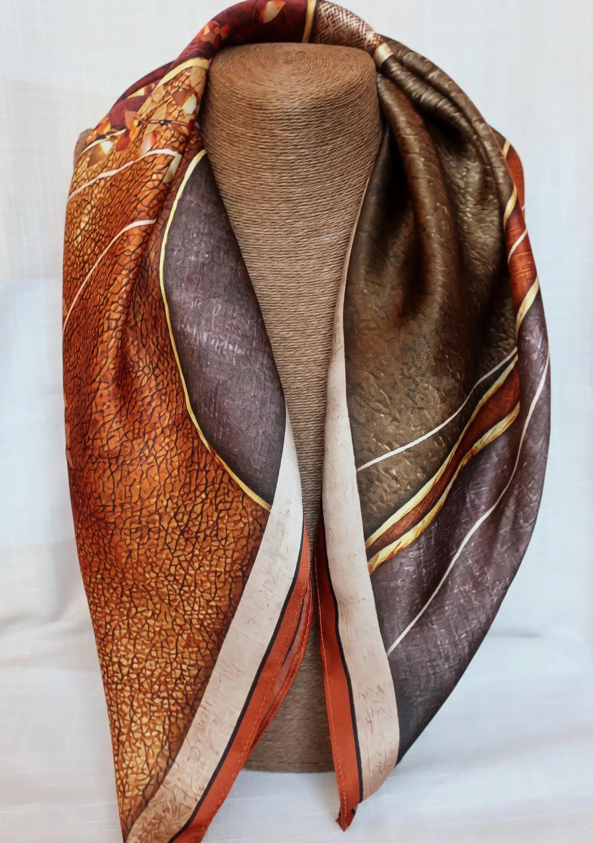 65x65 cm Mulberry Silk Scarf | Brown Rust Abstract | Luxury Large Square Scarf | Women's & Men's Neckerchief - Scarves4you