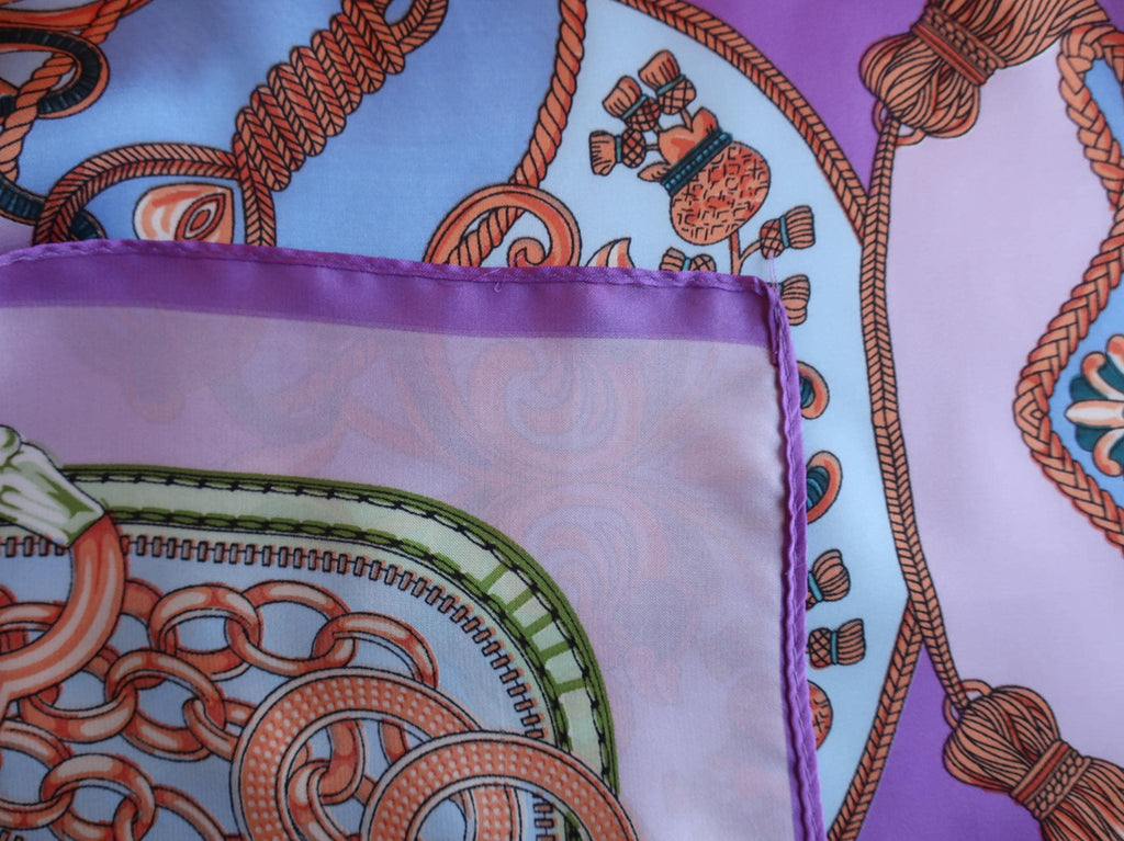 Luxury Silk-like Satin Square Scarf 70x70cm - Purple Blue Baroque Rope Print - Scarves4you