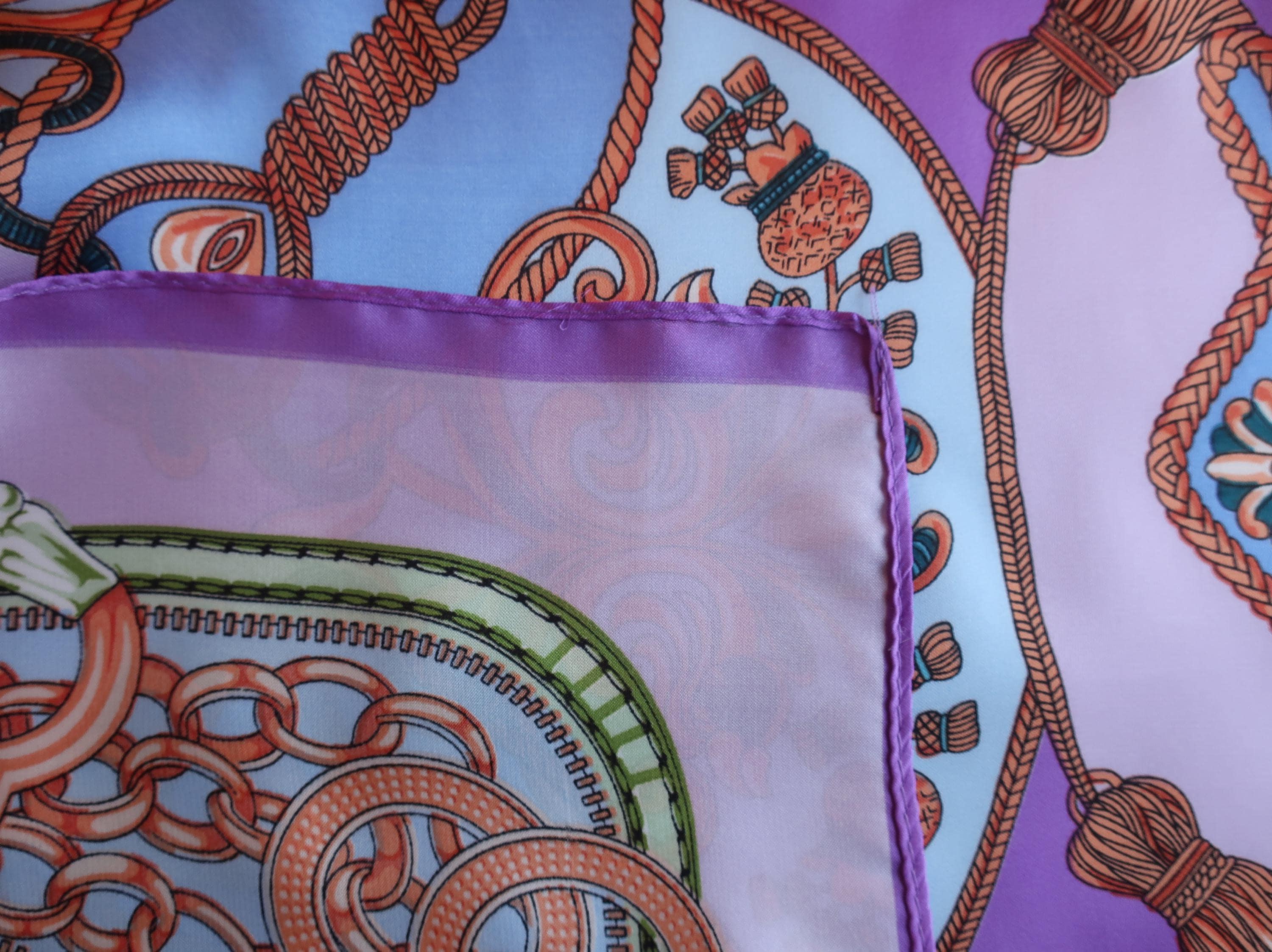 Luxury Silk-like Satin Square Scarf 70x70cm - Purple Blue Baroque Rope Print - Scarves4you