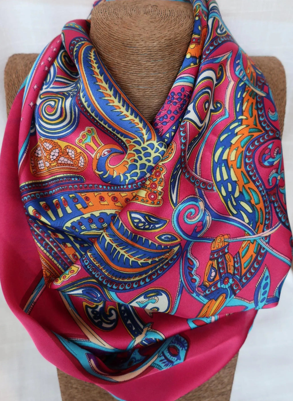 70x70 cm Luxury Silk-Like Scarf | Pink Blue Orange Artistic Pattern | Elegant Square Scarf | Women's Fashion Accessory - Scarves4you