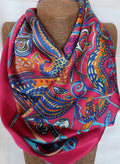 70x70 cm Luxury Silk-Like Scarf | Pink Blue Orange Artistic Pattern | Elegant Square Scarf | Women's Fashion Accessory - Scarves4you