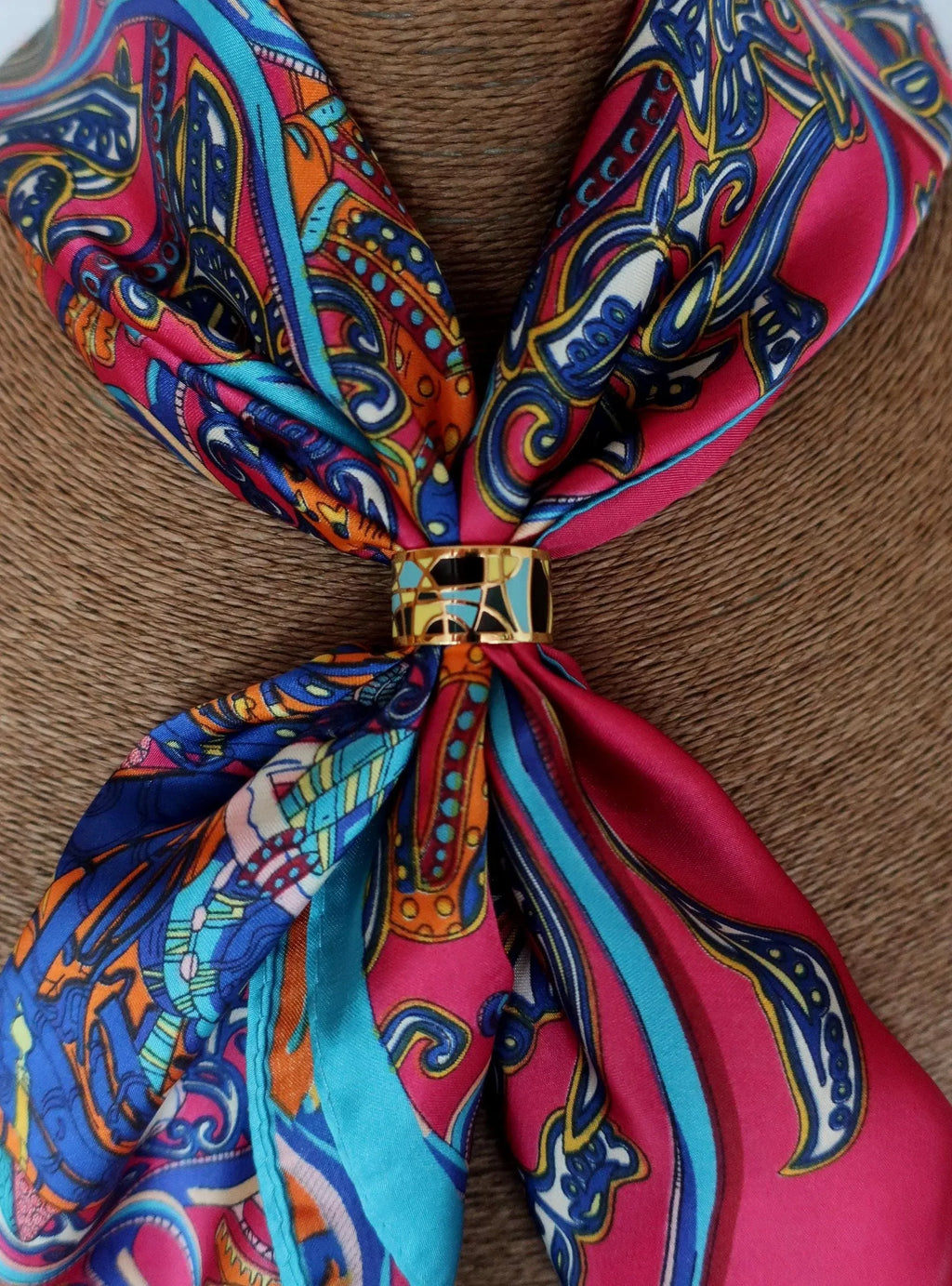 70x70 cm Luxury Silk-Like Scarf | Pink Blue Orange Artistic Pattern | Elegant Square Scarf | Women's Fashion Accessory - Scarves4you