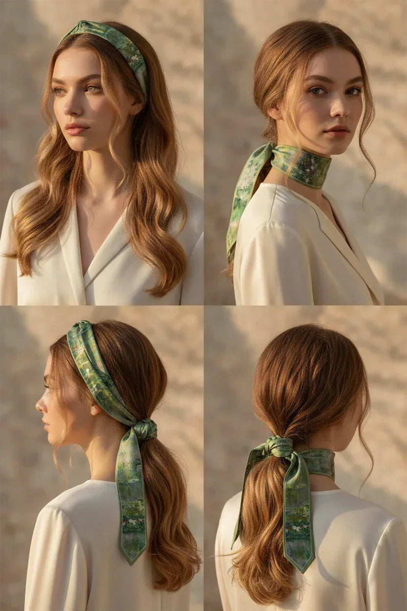 Vintage Oil Painting Headband: Elegant Floral Hair Accessory & Skinny Scarf for Bags - Scarves4you