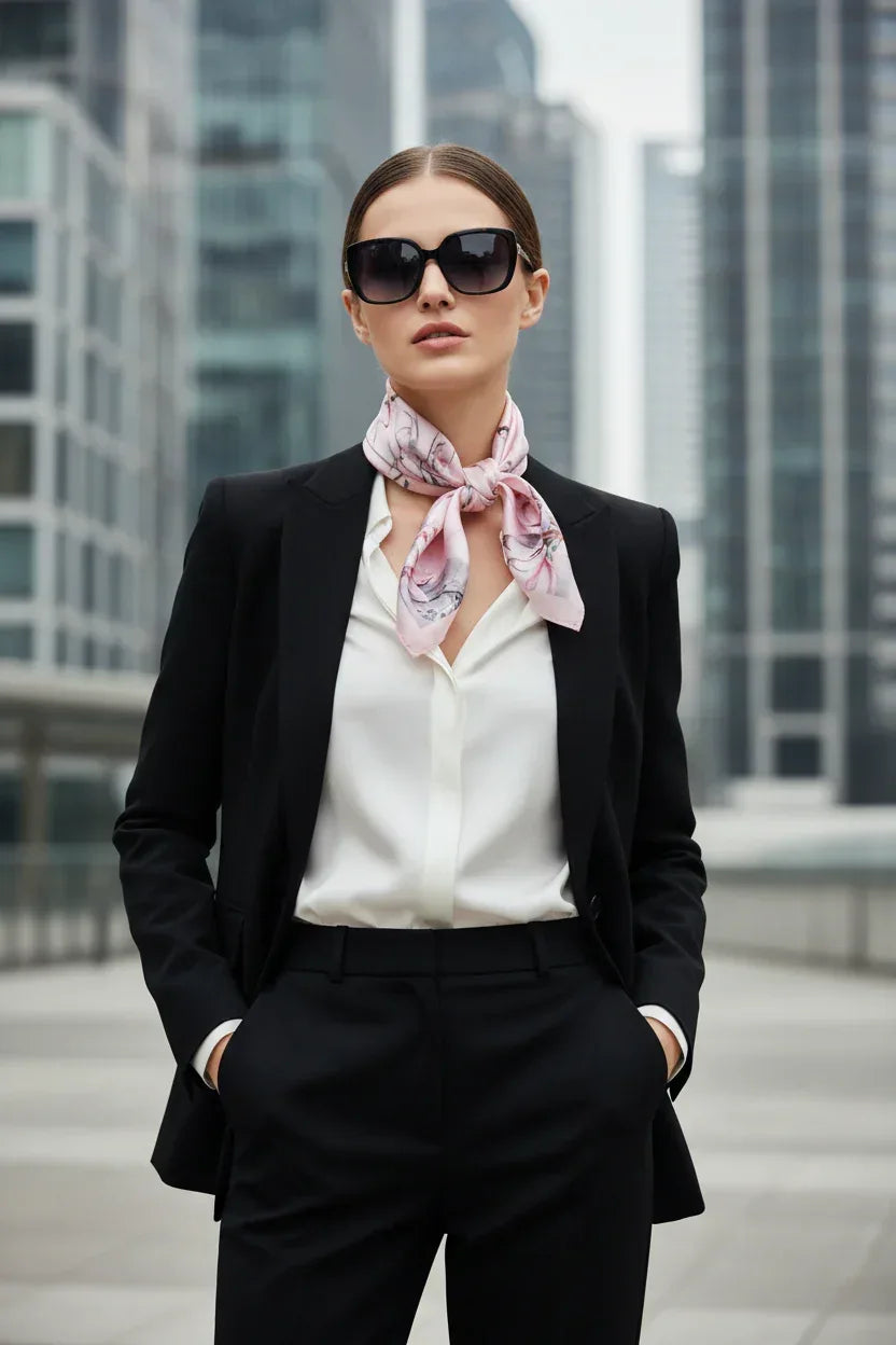 Silk Square Scarf 53×53 cm – Pink Floral Print | Romantic Botanical Design - Scarves4you