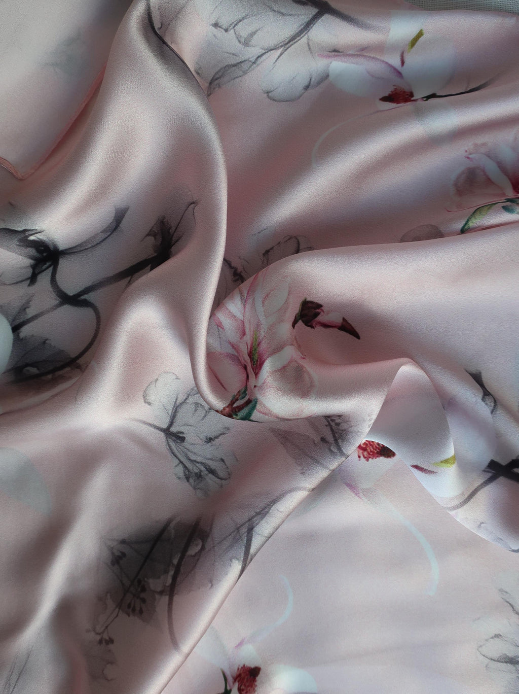 Silk Square Scarf 53×53 cm – Pink Floral Print | Romantic Botanical Design - Scarves4you