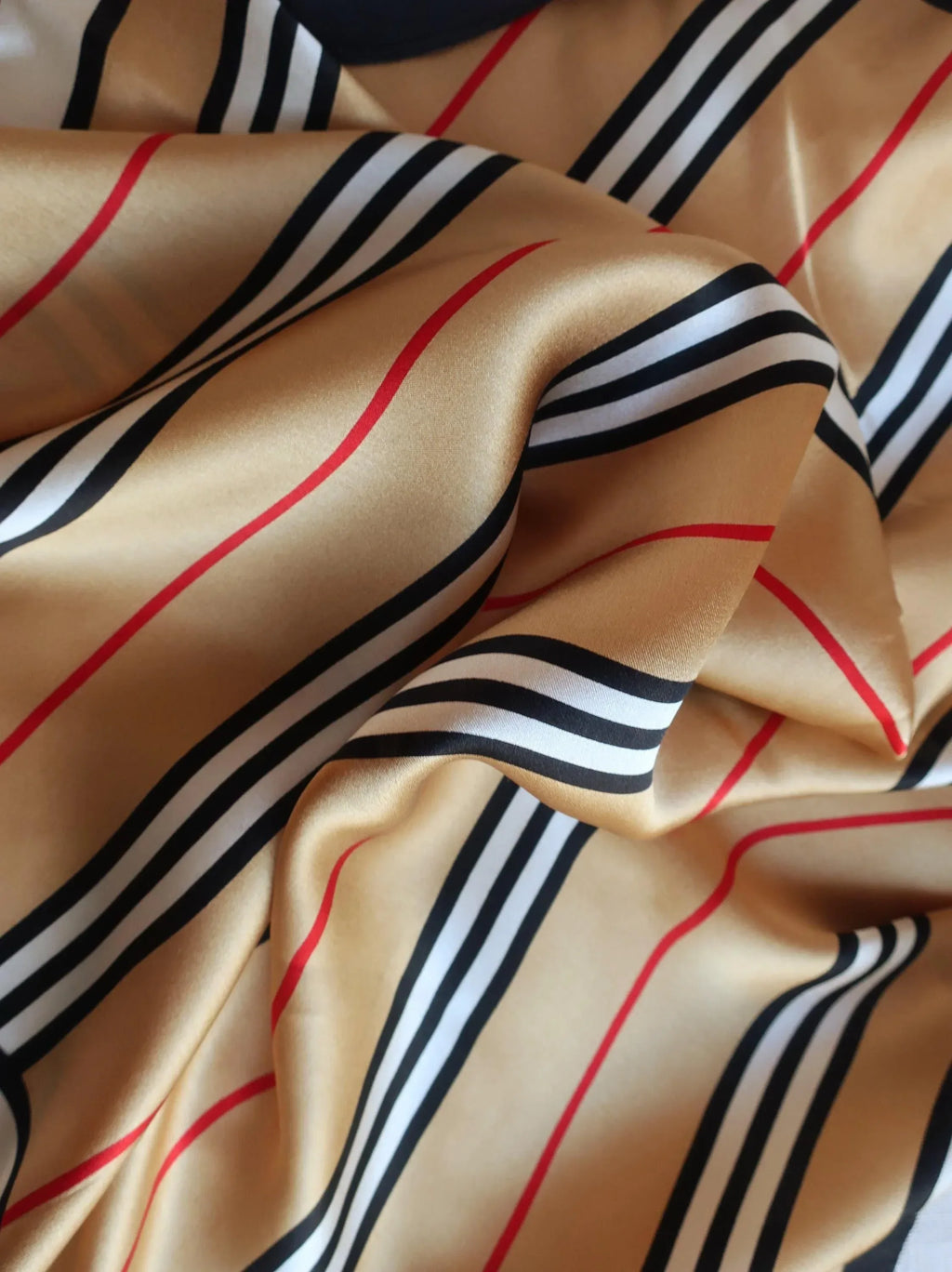 Silk Square Scarf 53×53 cm – Beige Striped Print | Minimalist Design - Scarves4you