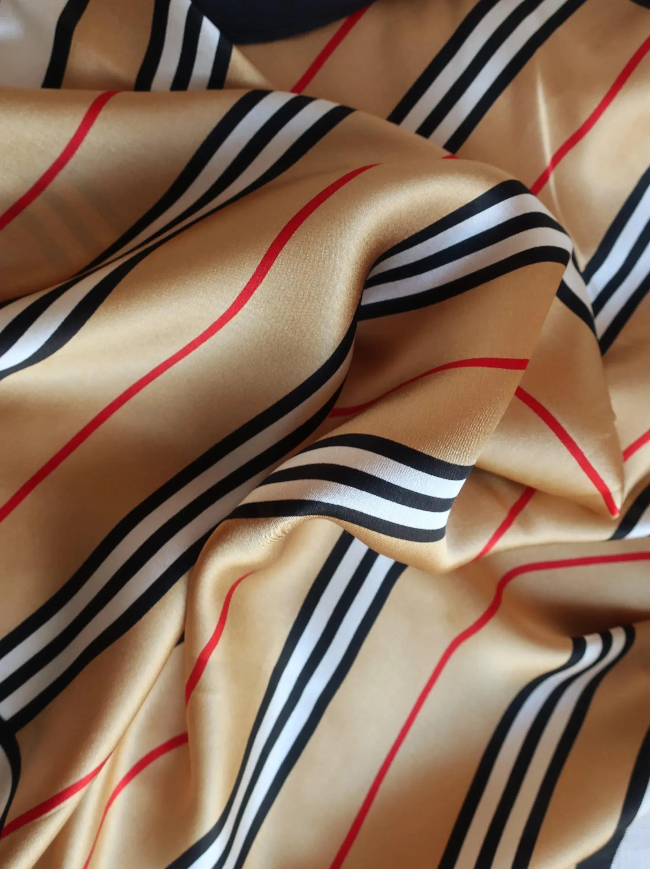 Silk Square Scarf 53×53 cm – Beige Striped Print | Minimalist Design - Scarves4you