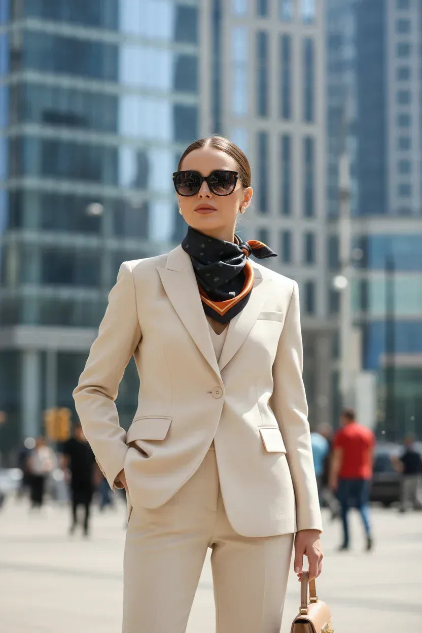 53x53 cm Mulberry Silk Scarf | Black Floral with Rust Border | Luxury Square Scarf | Women's & Men's Neckerchief - Scarves4you