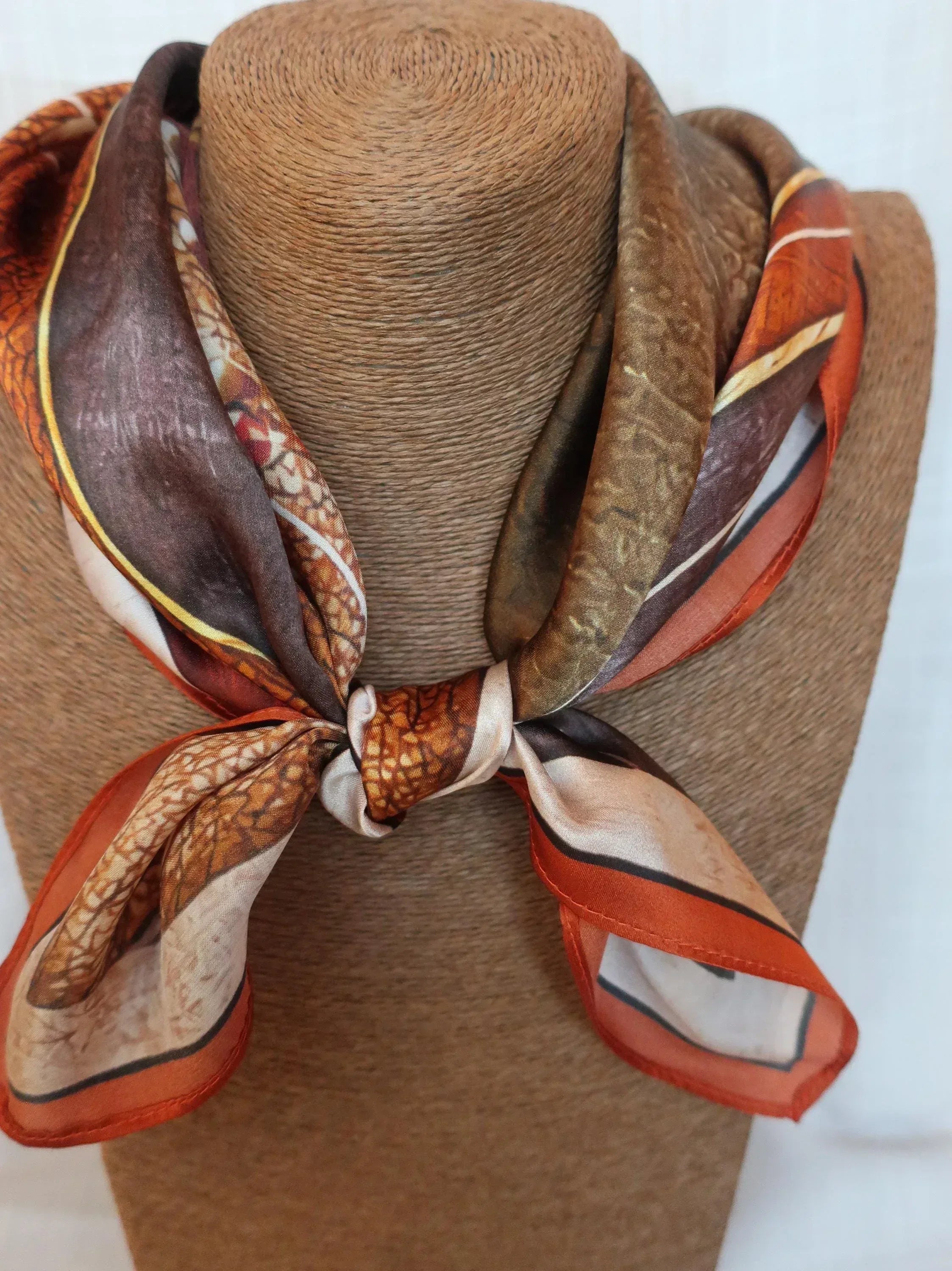 65x65 cm Mulberry Silk Scarf | Brown Rust Abstract | Luxury Large Square Scarf | Women's & Men's Neckerchief - Scarves4you