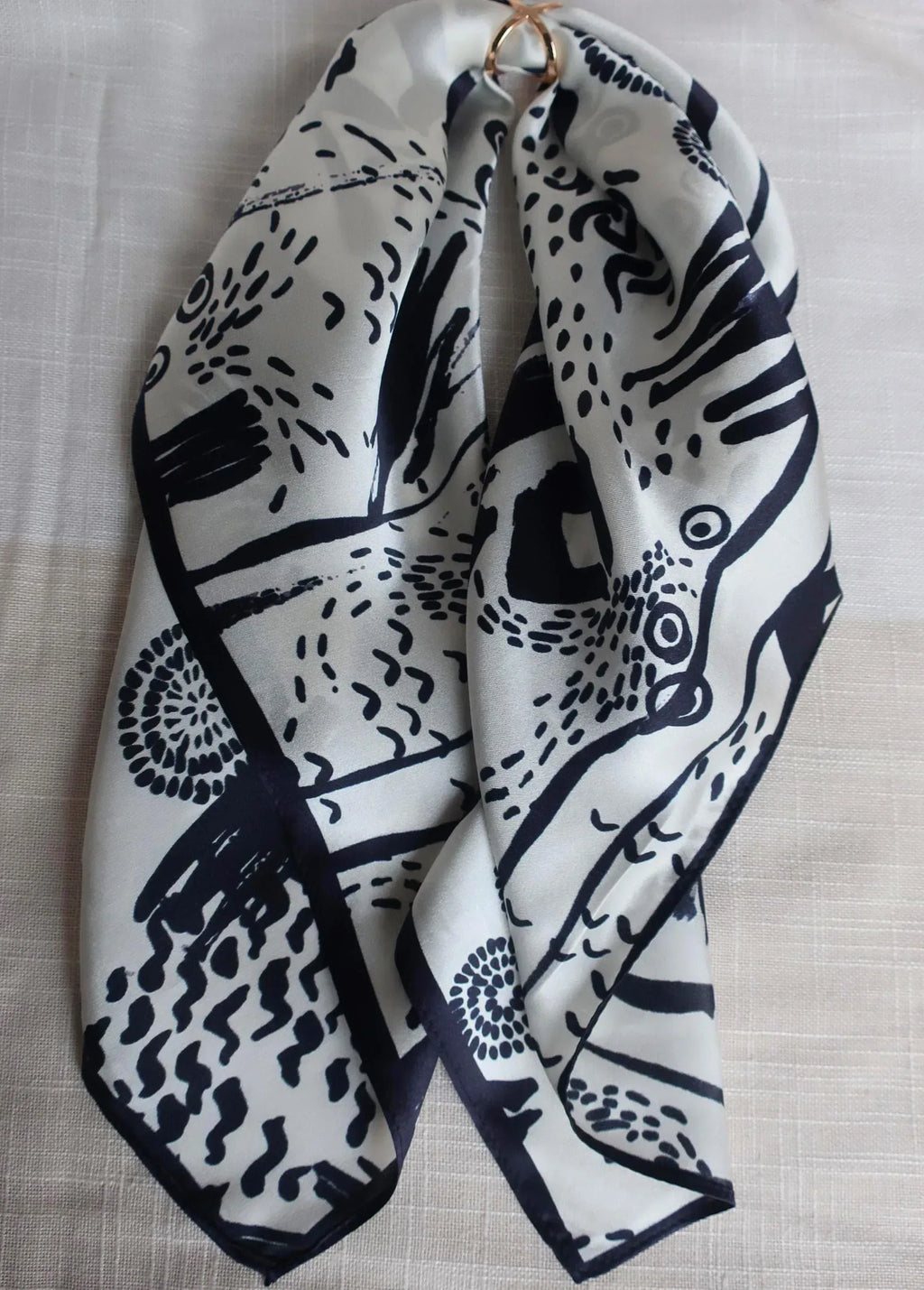 Elegant Black and White Silk Scarf with Abstract Art Desig - Scarves4you